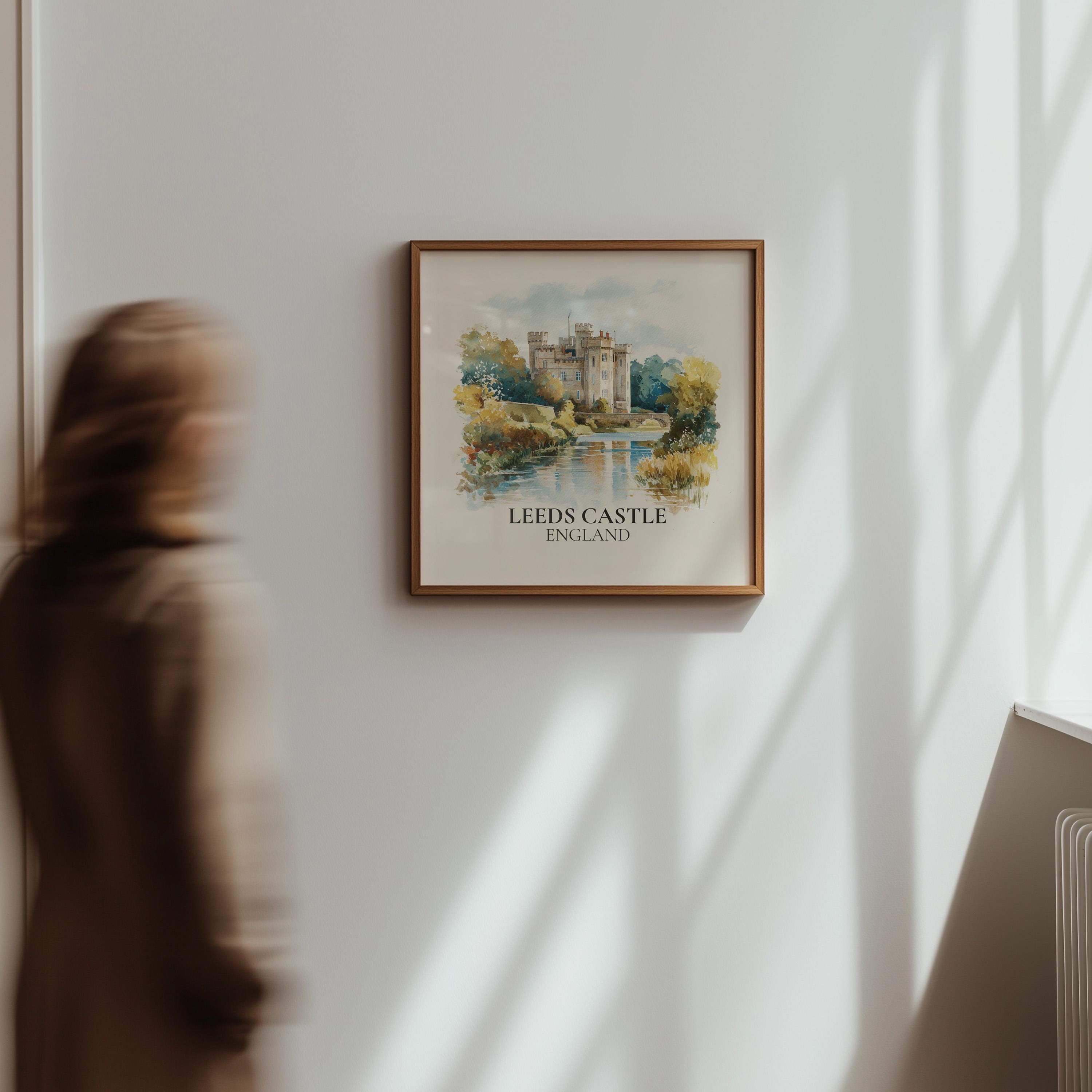 Leeds Castle England Watercolor Wall Art Print, Custom Travel Poster, World Locations Keepsake Gift