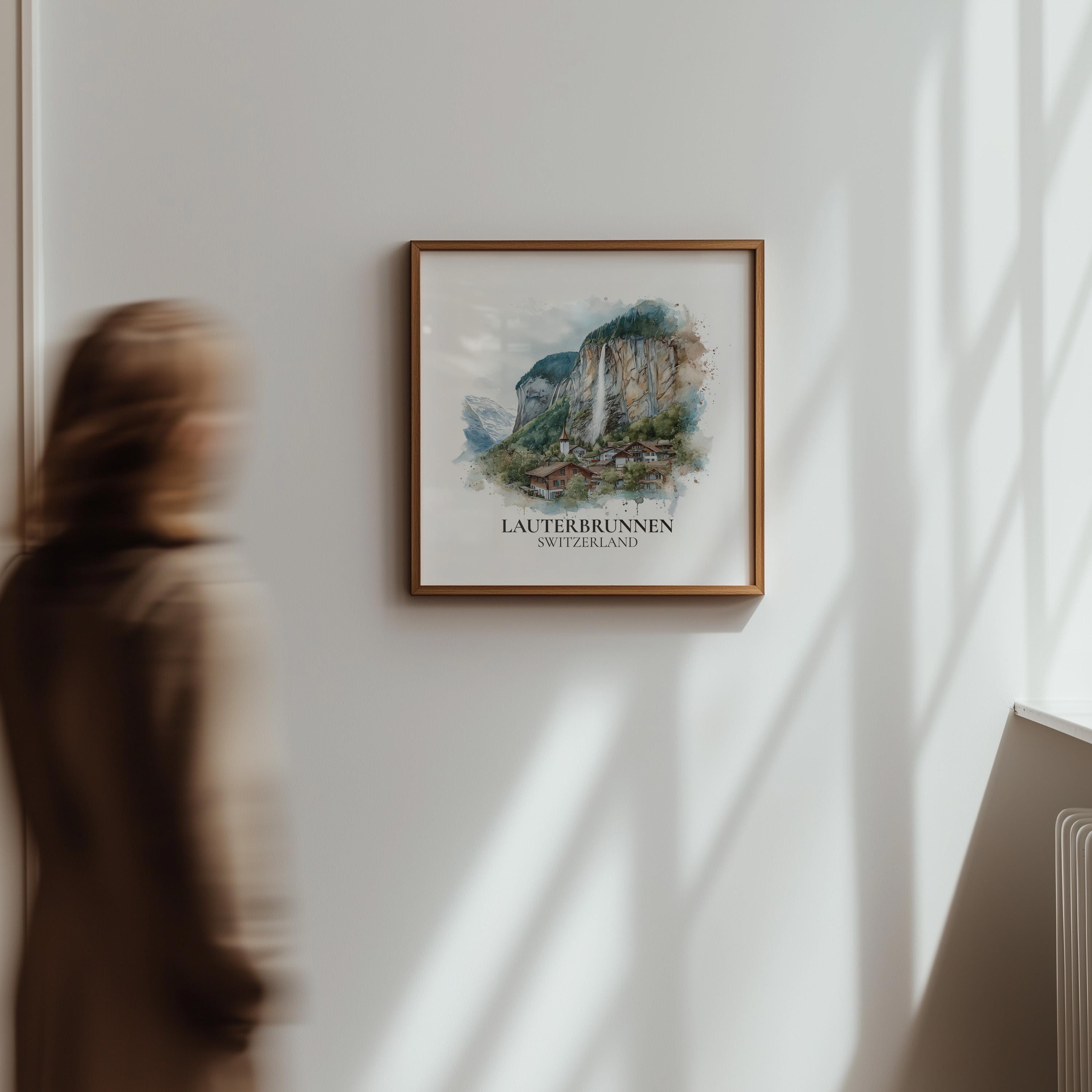 Lauterbrunnen Switzerland Watercolor Wall Art Print, Custom Travel Poster, World Locations Keepsake Gift