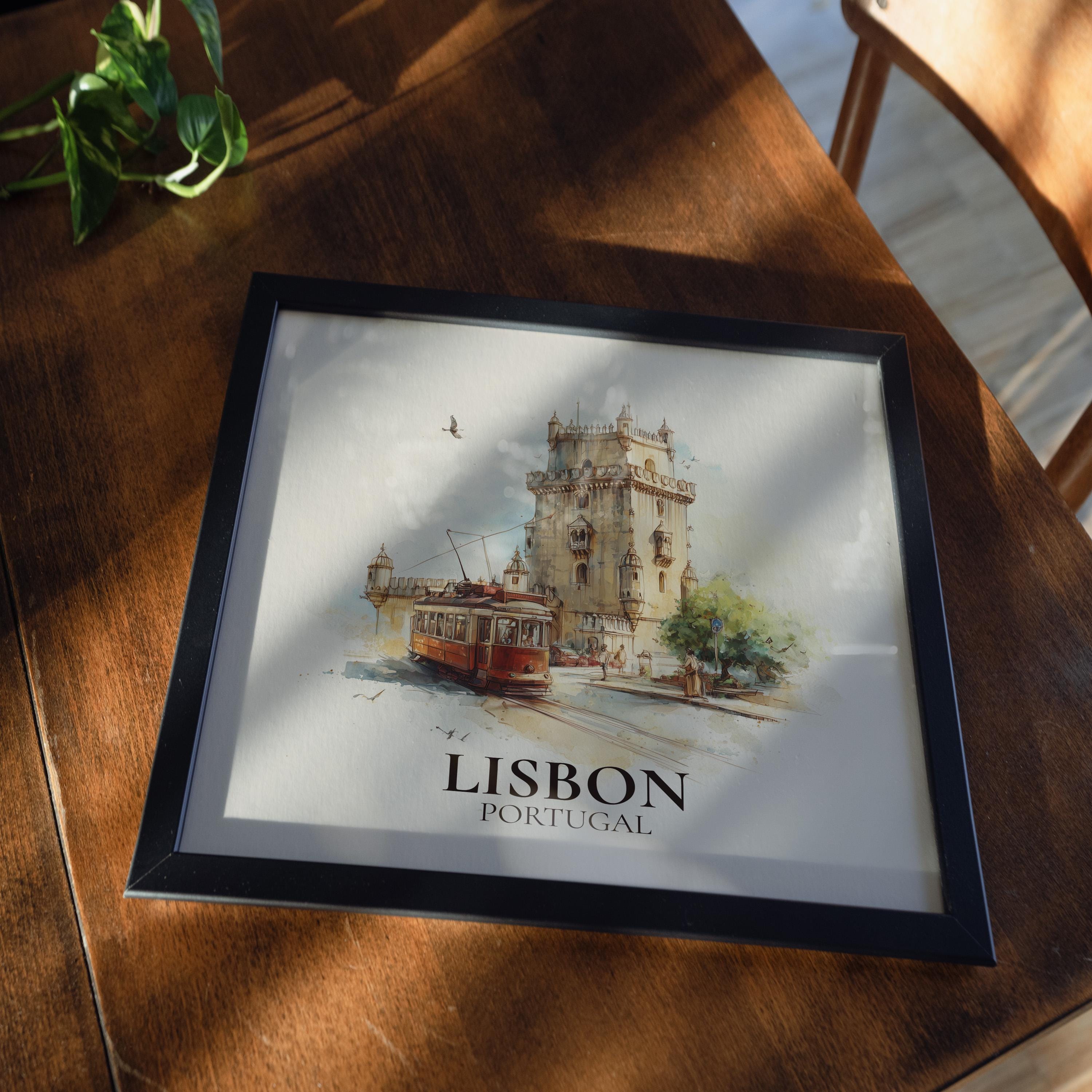 Lisbon Portugal Watercolor Wall Art Print, Custom Travel Poster, World Locations Keepsake Gift