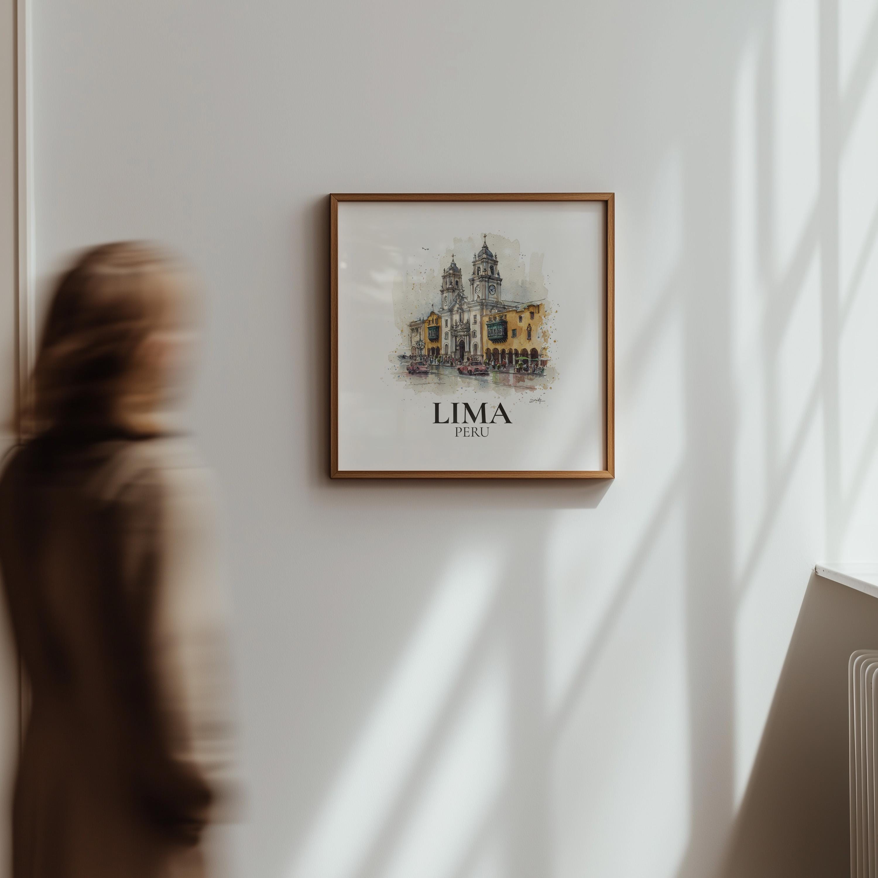Lima Peru Watercolor Wall Art Print, Custom Travel Poster, World Locations Keepsake Gift
