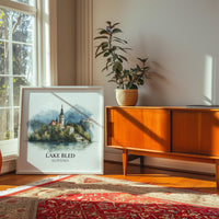 Lake Bled Slovenia Watercolor Wall Art Print, Custom Travel Poster, World Locations Keepsake Gift