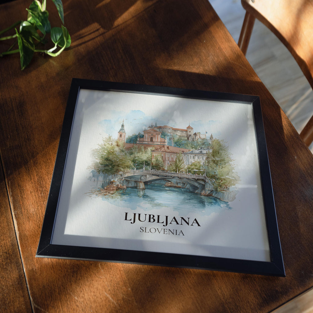Ljubljana Slovenia Watercolor Wall Art Print, Custom Travel Poster, World Locations Keepsake Gift