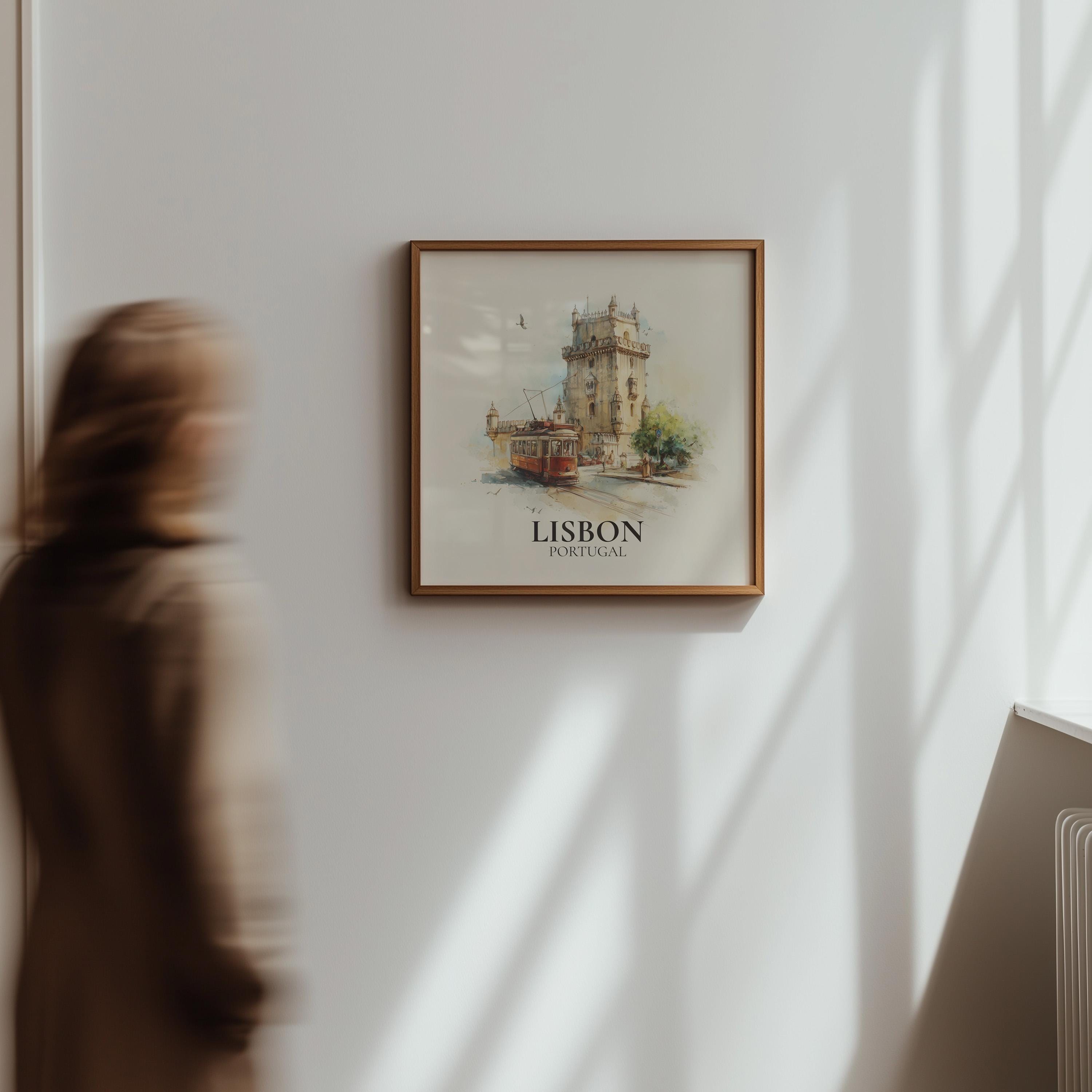 Lisbon Portugal Watercolor Wall Art Print, Custom Travel Poster, World Locations Keepsake Gift