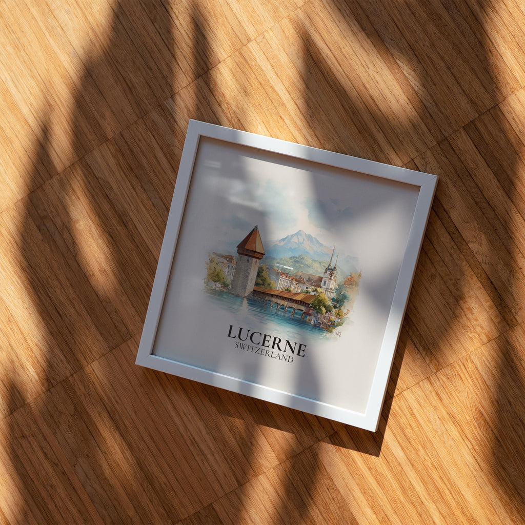 Lucerne Switzerland Watercolor Wall Art Print, Custom Travel Poster, World Locations Keepsake Gift