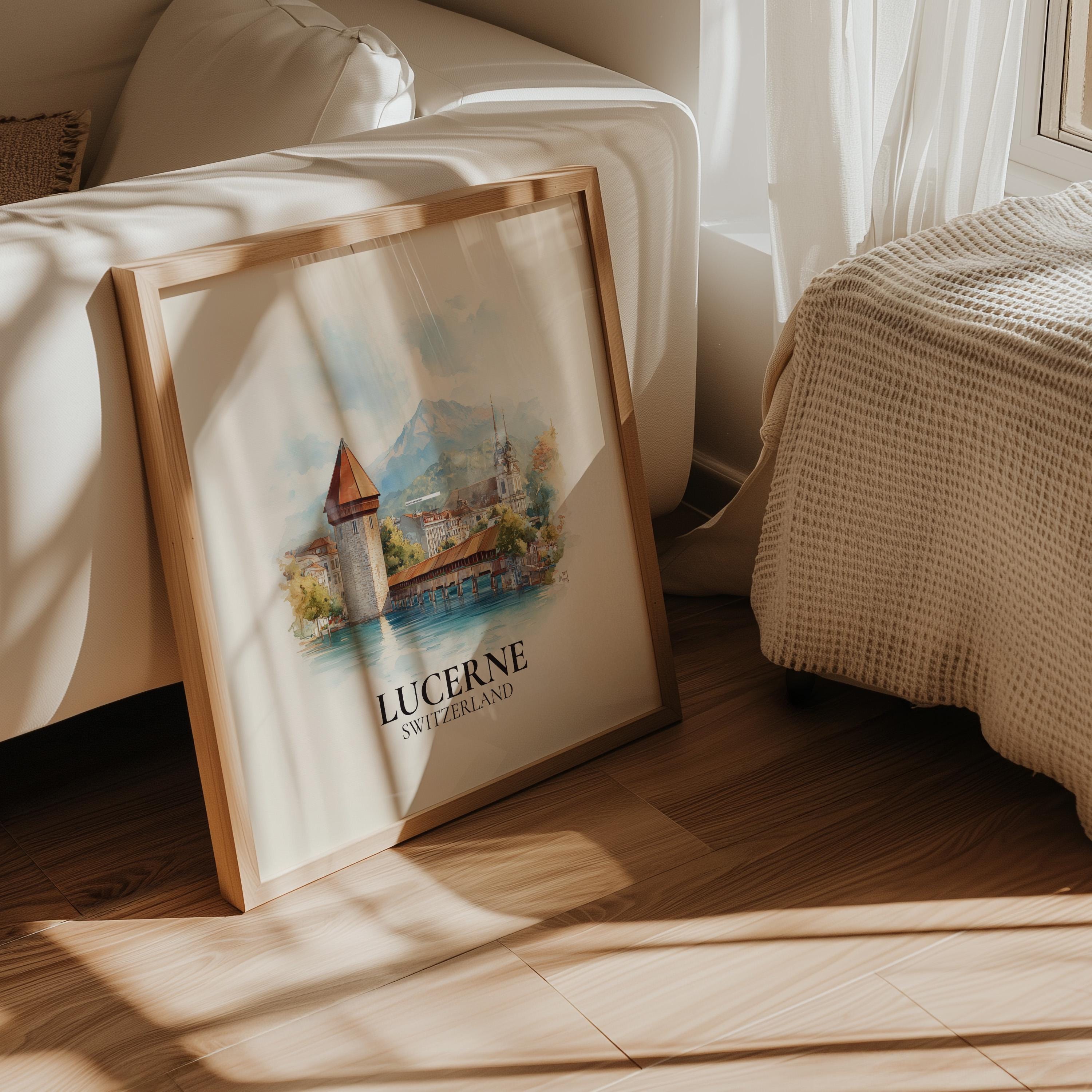 Lucerne Switzerland Watercolor Wall Art Print, Custom Travel Poster, World Locations Keepsake Gift