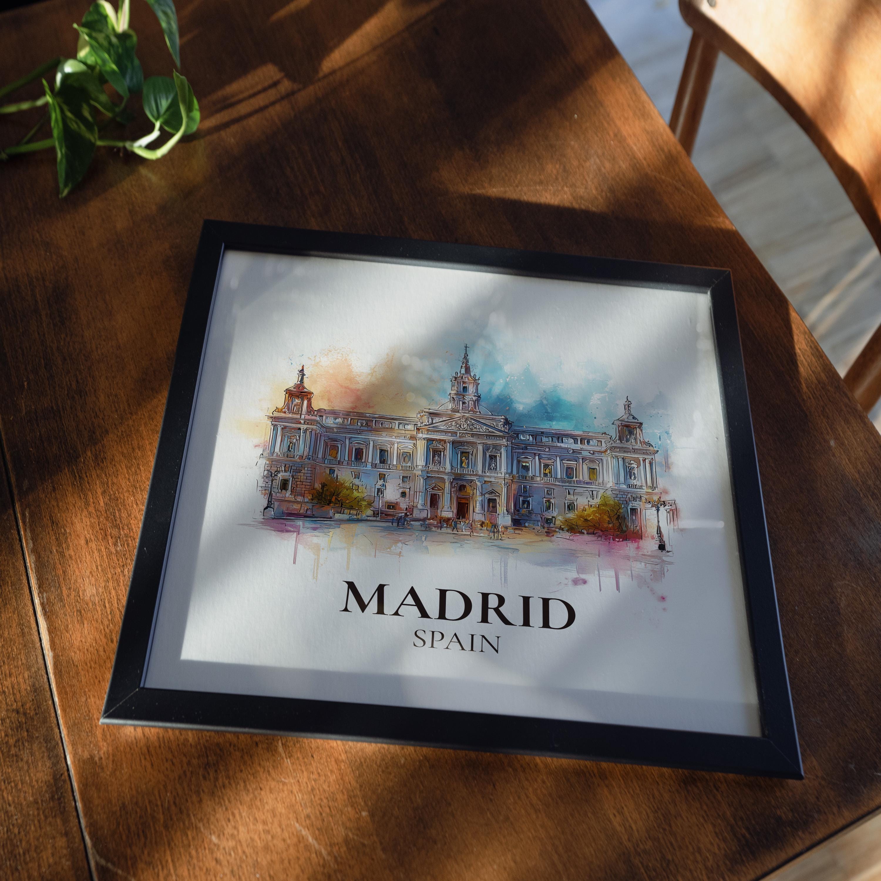 Madrid Spain Watercolor Wall Art Print, Custom Travel Poster, World Locations Keepsake Gift