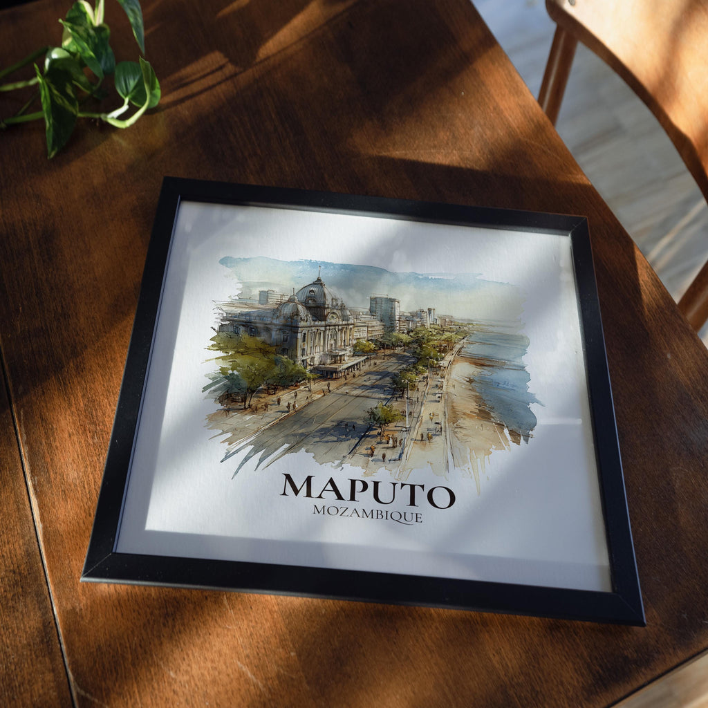 Maputo Mozambique Watercolor Wall Art Print, Custom Travel Poster, World Locations Keepsake Gift