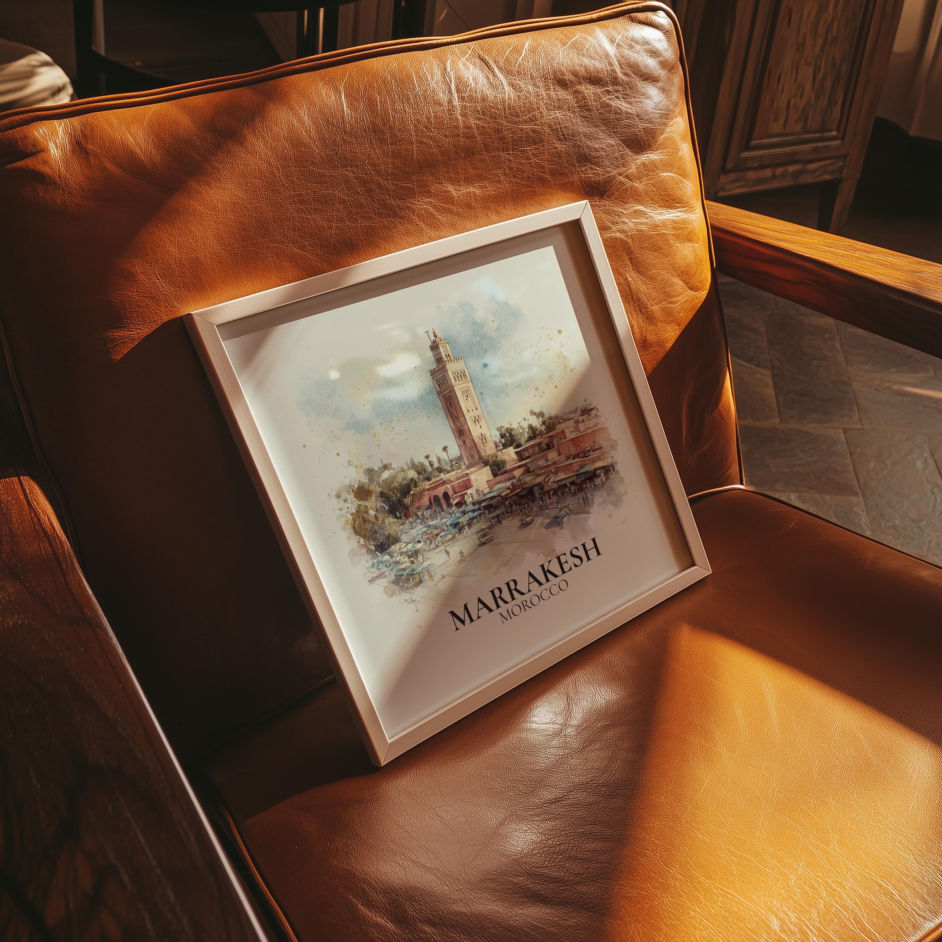 Marrakesh Morocco Watercolor Wall Art Print, Custom Travel Poster, World Locations Keepsake Gift