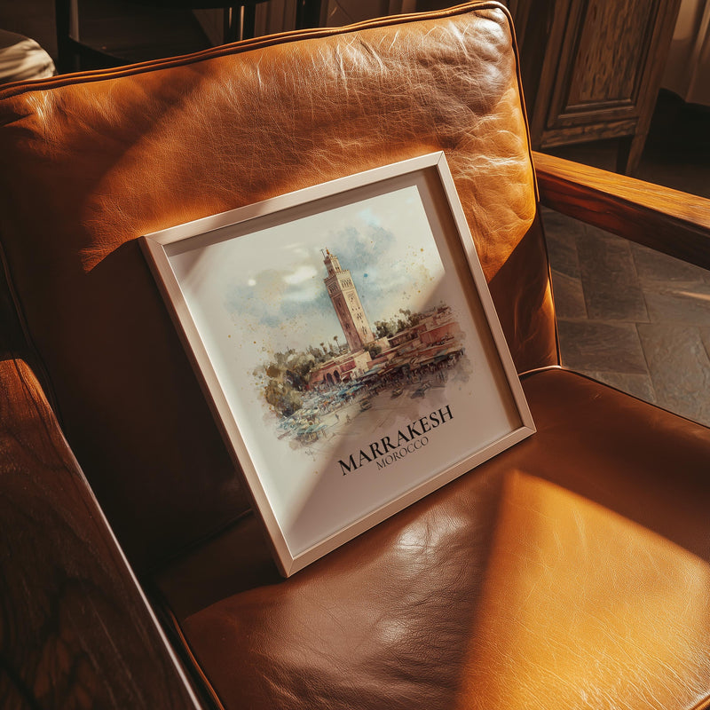 Marrakesh Morocco Watercolor Wall Art Print, Custom Travel Poster, World Locations Keepsake Gift