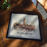 Marrakesh Morocco Watercolor Wall Art Print, Custom Travel Poster, World Locations Keepsake Gift