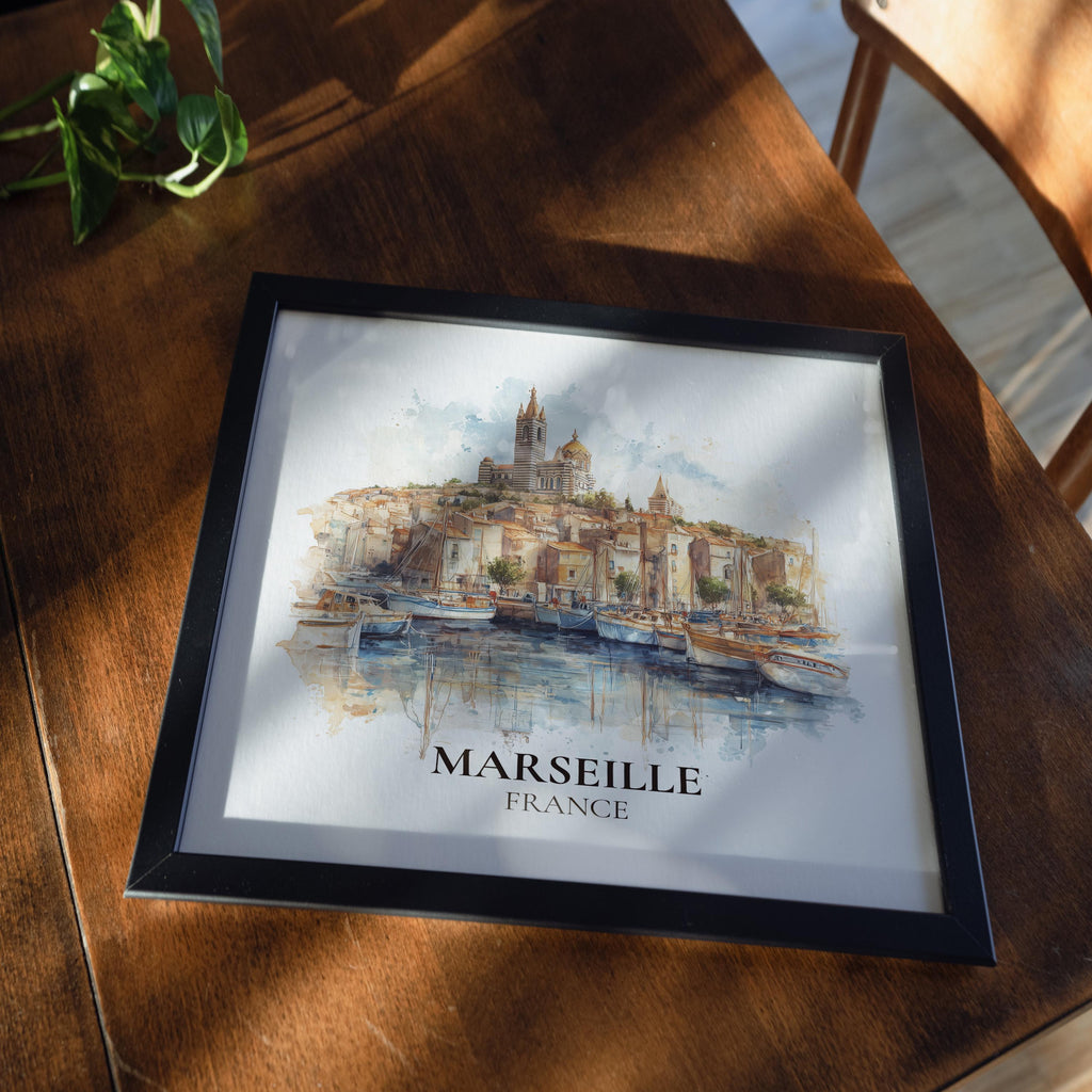 Marseille France Watercolor Wall Art Print, Custom Travel Poster, World Locations Keepsake Gift