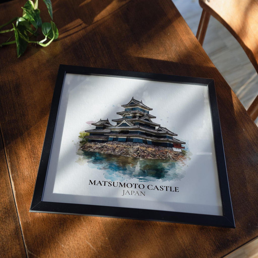 Matsumoto Castle Japan Watercolor Wall Art Print, Custom Travel Poster, World Locations Keepsake Gift