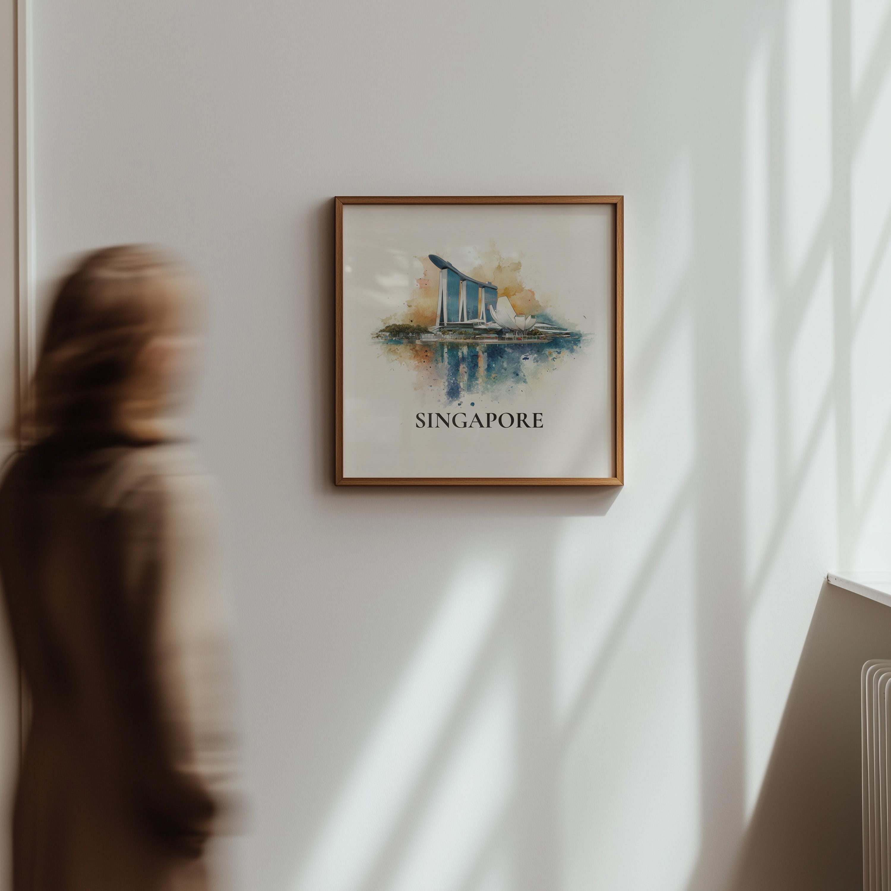 Marina Bay Singapore Watercolor Wall Art Print, Custom Travel Poster, World Locations Keepsake Gift