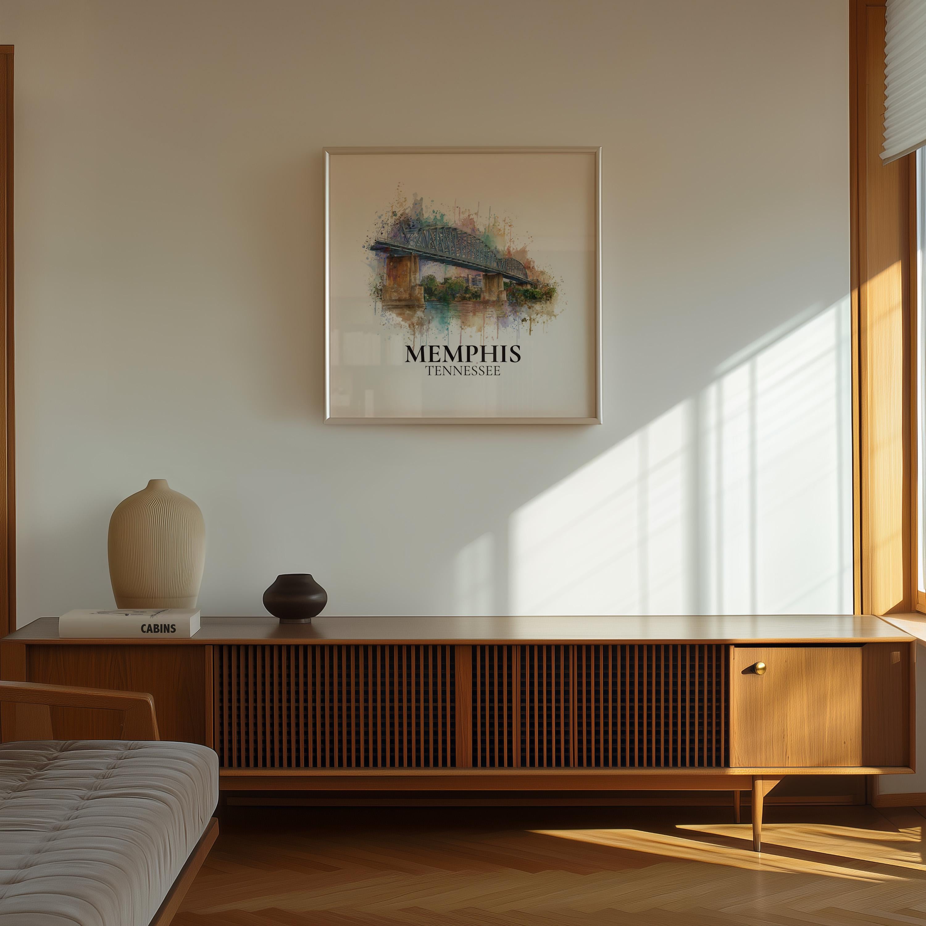 Memphis Tennessee Watercolor Wall Art Print, Custom Travel Poster, World Locations Keepsake Gift