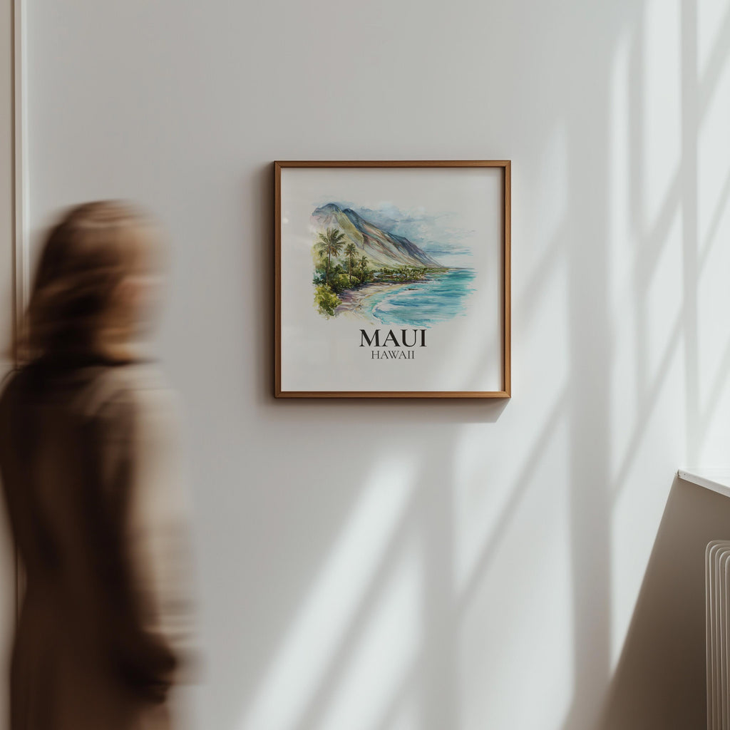 Maui Hawaii Watercolor Wall Art Print, Custom Travel Poster, World Locations Keepsake Gift