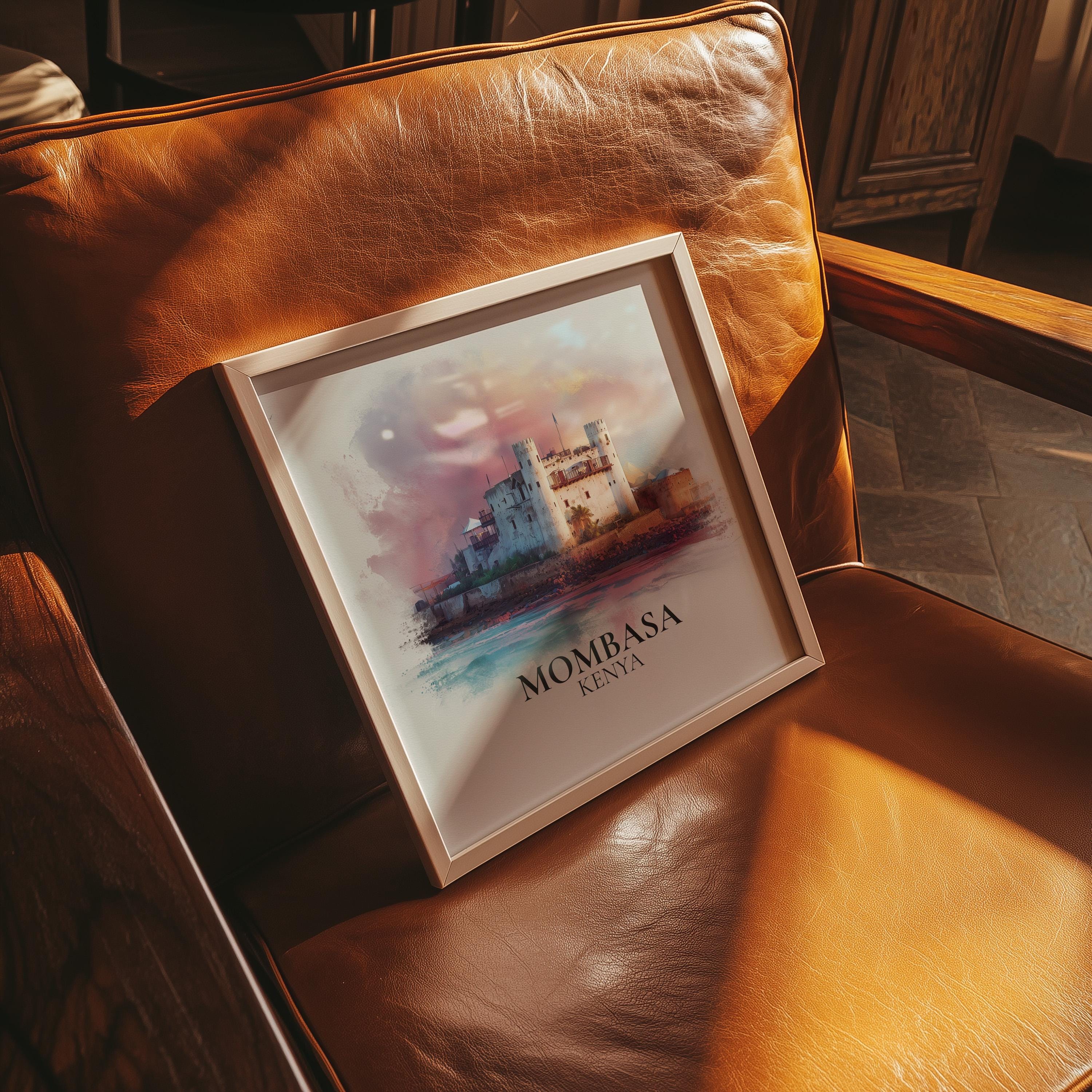 Mombasa Kenya Watercolor Wall Art Print, Custom Travel Poster, World Locations Keepsake Gift