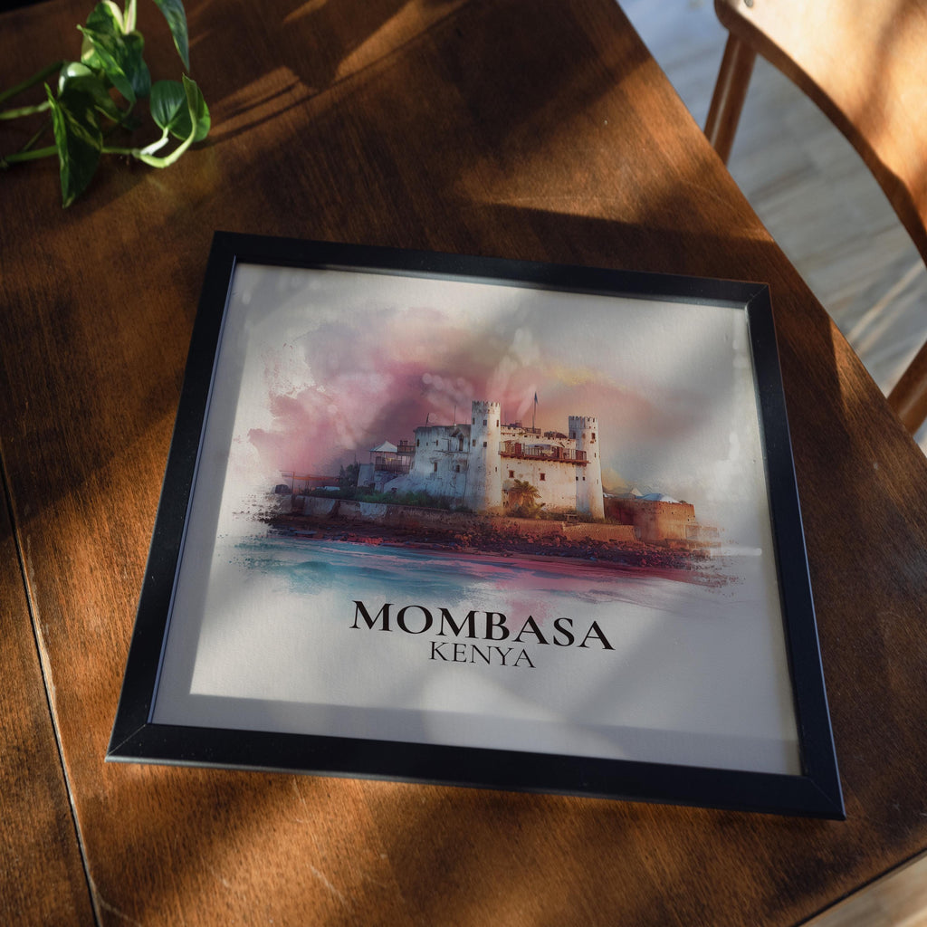 Mombasa Kenya Watercolor Wall Art Print, Custom Travel Poster, World Locations Keepsake Gift