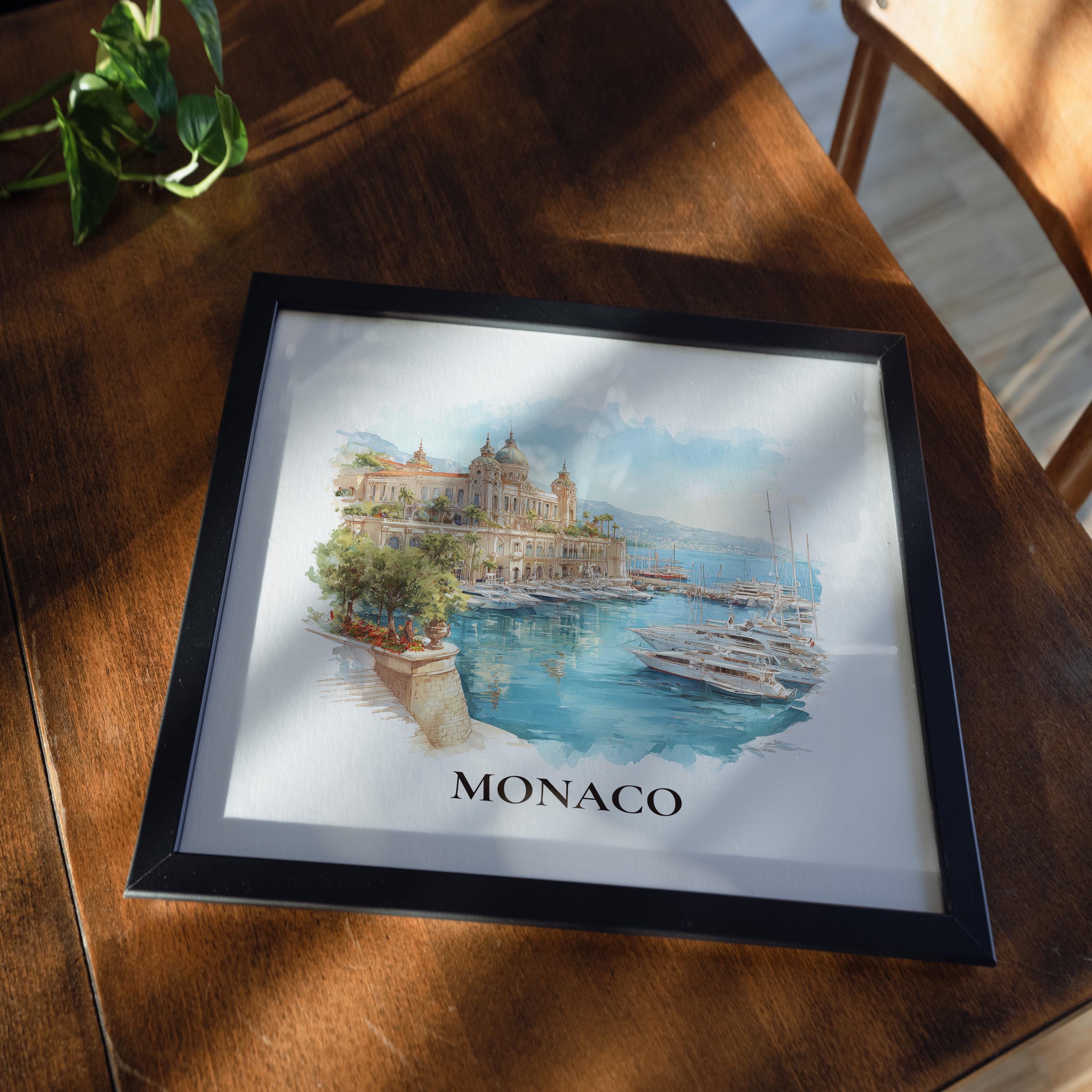 Monaco Monaco Watercolor Wall Art Print, Custom Travel Poster, World Locations Keepsake Gift