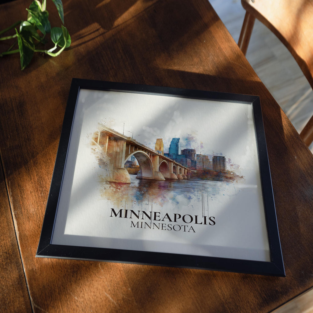 Minneapolis Wall Art Minnesota Watercolor Print, Custom Travel Poster, World Locations Keepsake Gift