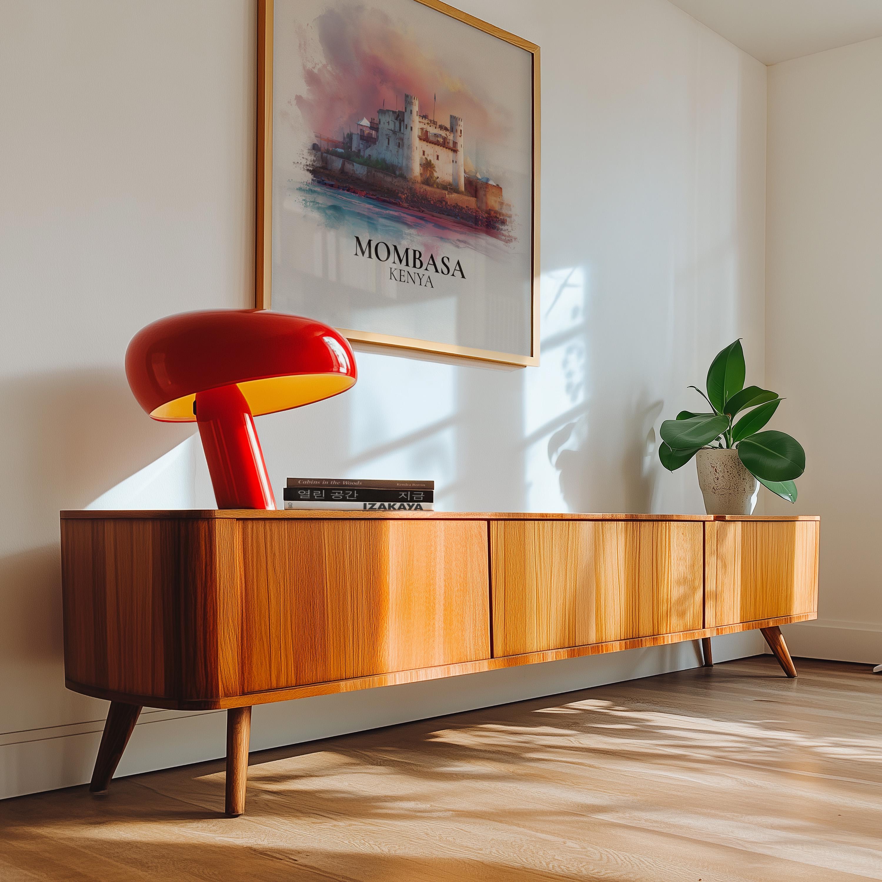 Mombasa Kenya Watercolor Wall Art Print, Custom Travel Poster, World Locations Keepsake Gift