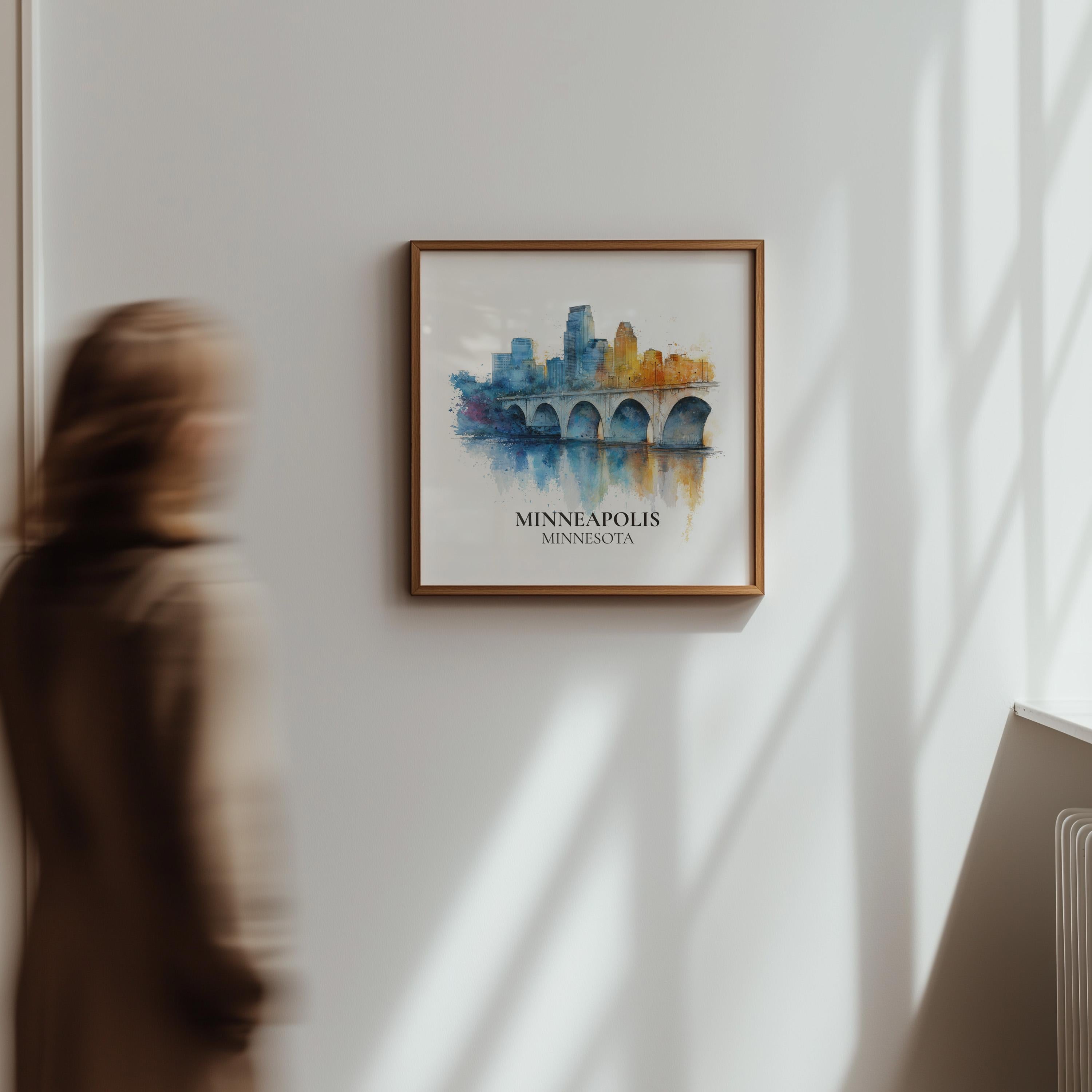 Minneapolis Minnesota Watercolor Wall Art Print, Custom Travel Poster, World Locations Keepsake Gift