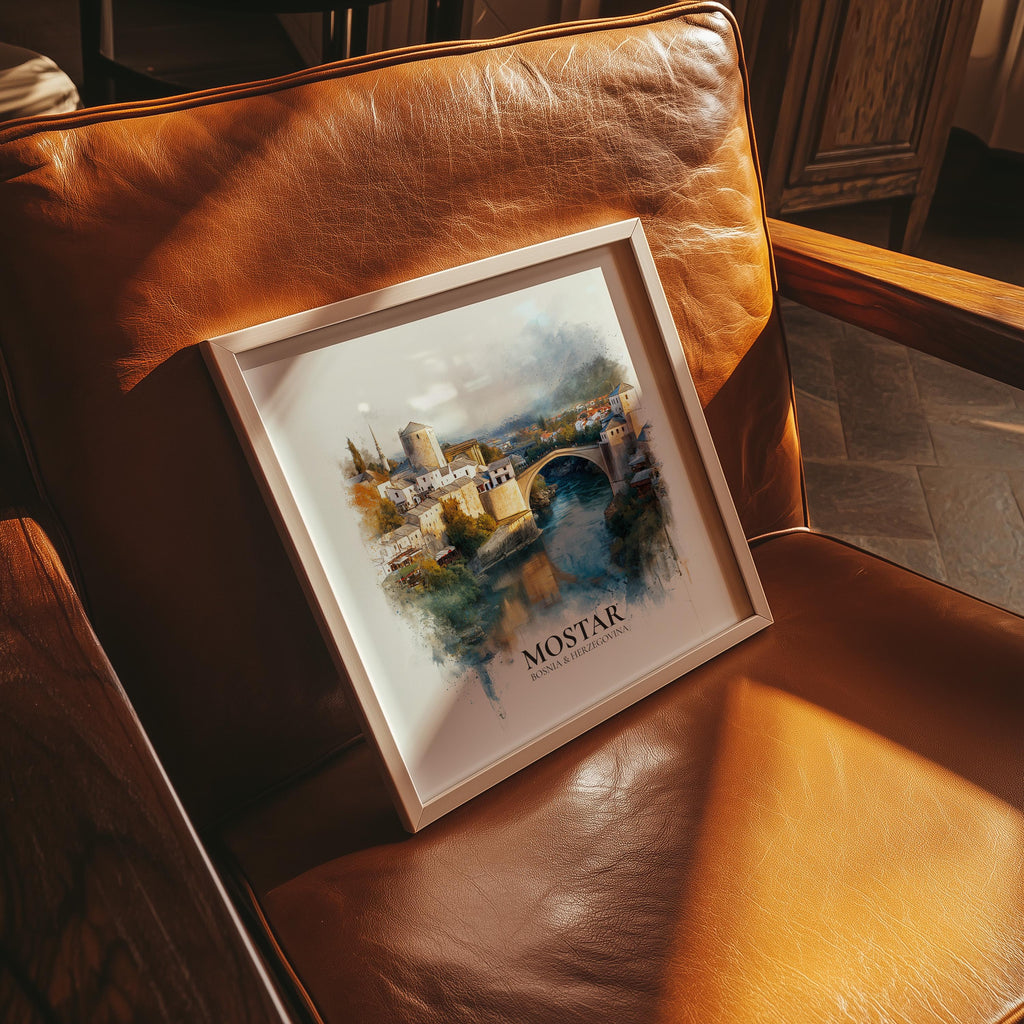 Mostar Bosnia and Herzegovina Watercolor Wall Art Print, Custom Travel Poster, World Locations Keepsake Gift