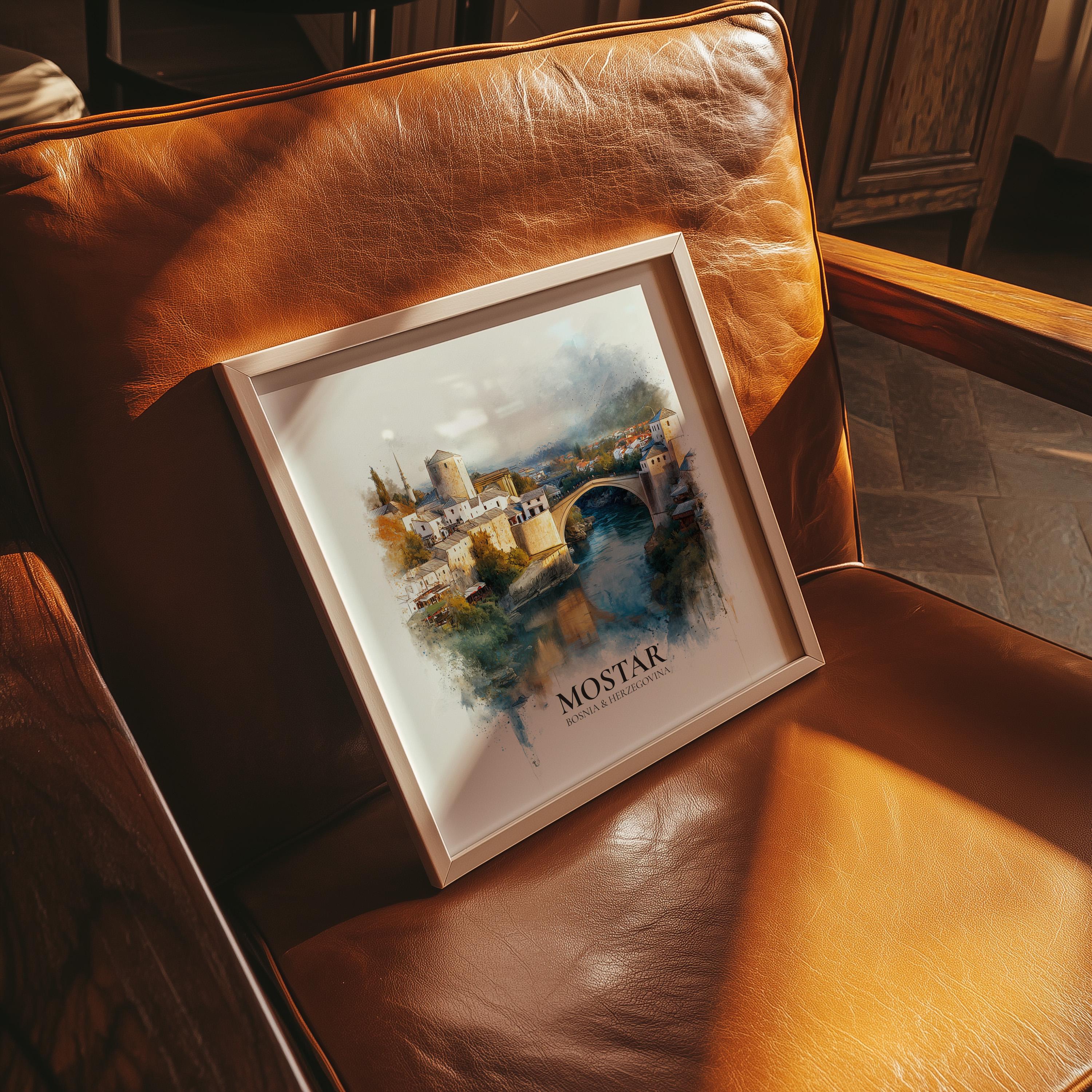 Mostar Bosnia and Herzegovina Watercolor Wall Art Print, Custom Travel Poster, World Locations Keepsake Gift