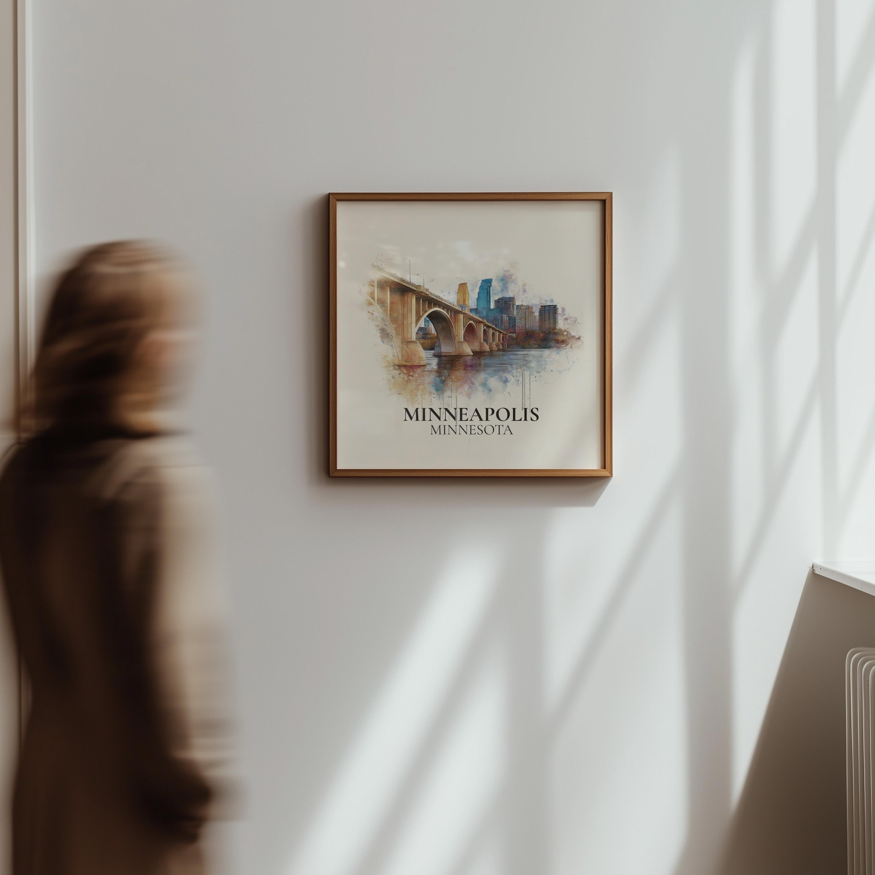 Minneapolis Wall Art Minnesota Watercolor Print, Custom Travel Poster, World Locations Keepsake Gift