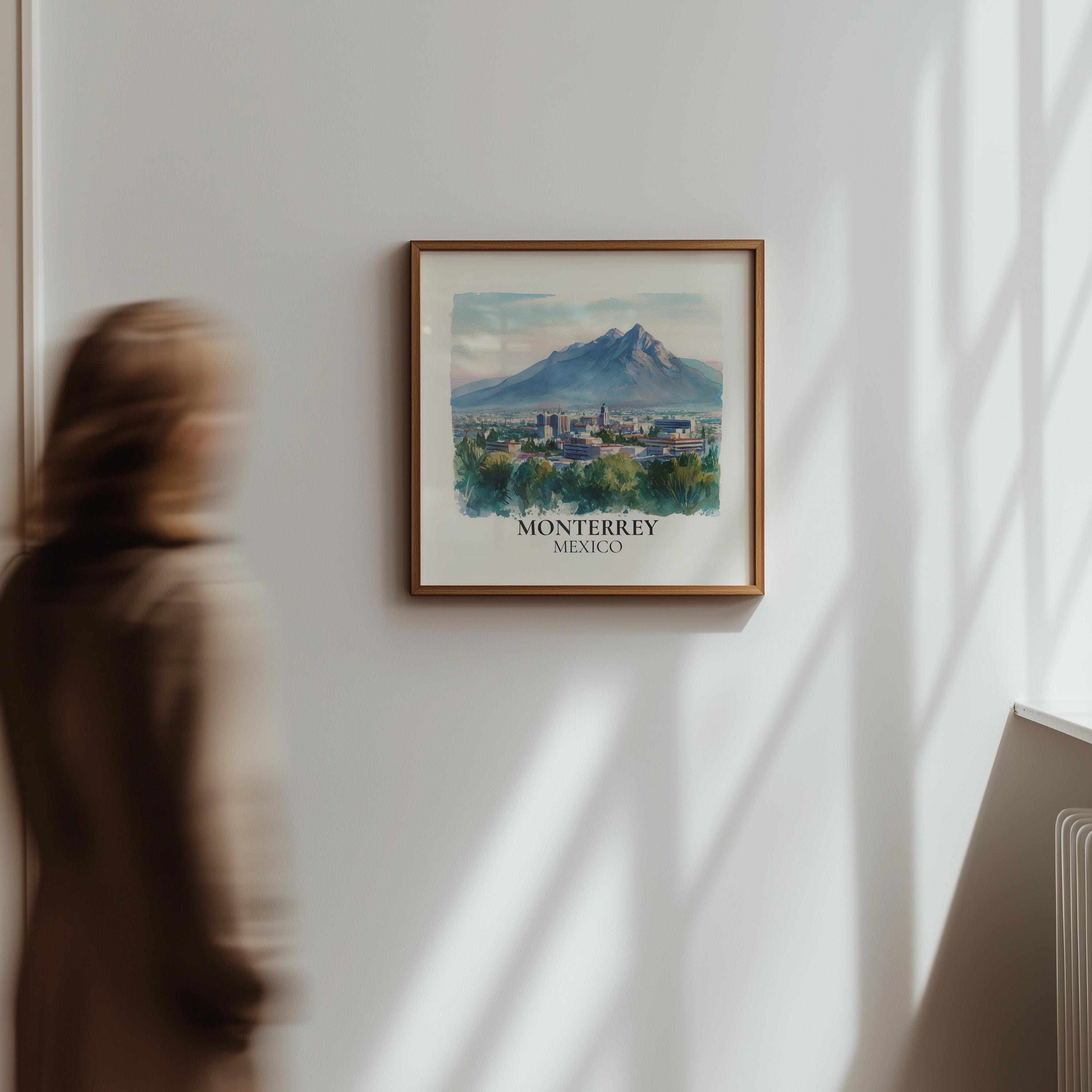 Monterrey Mexico Watercolor Wall Art Print, Custom Travel Poster, World Locations Keepsake Gift