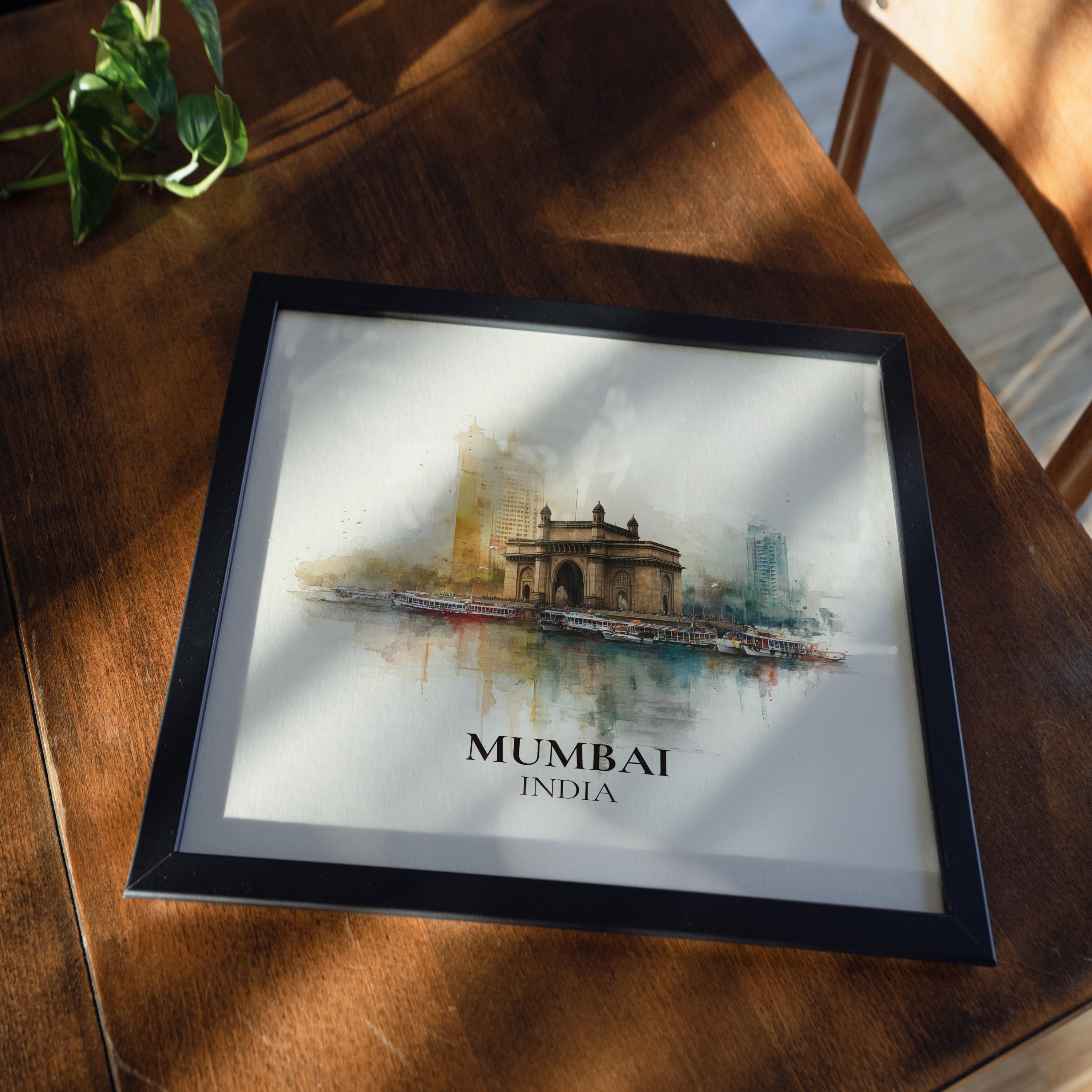 Mumbai India Watercolor Wall Art Print, Custom Travel Poster, World Locations Keepsake Gift