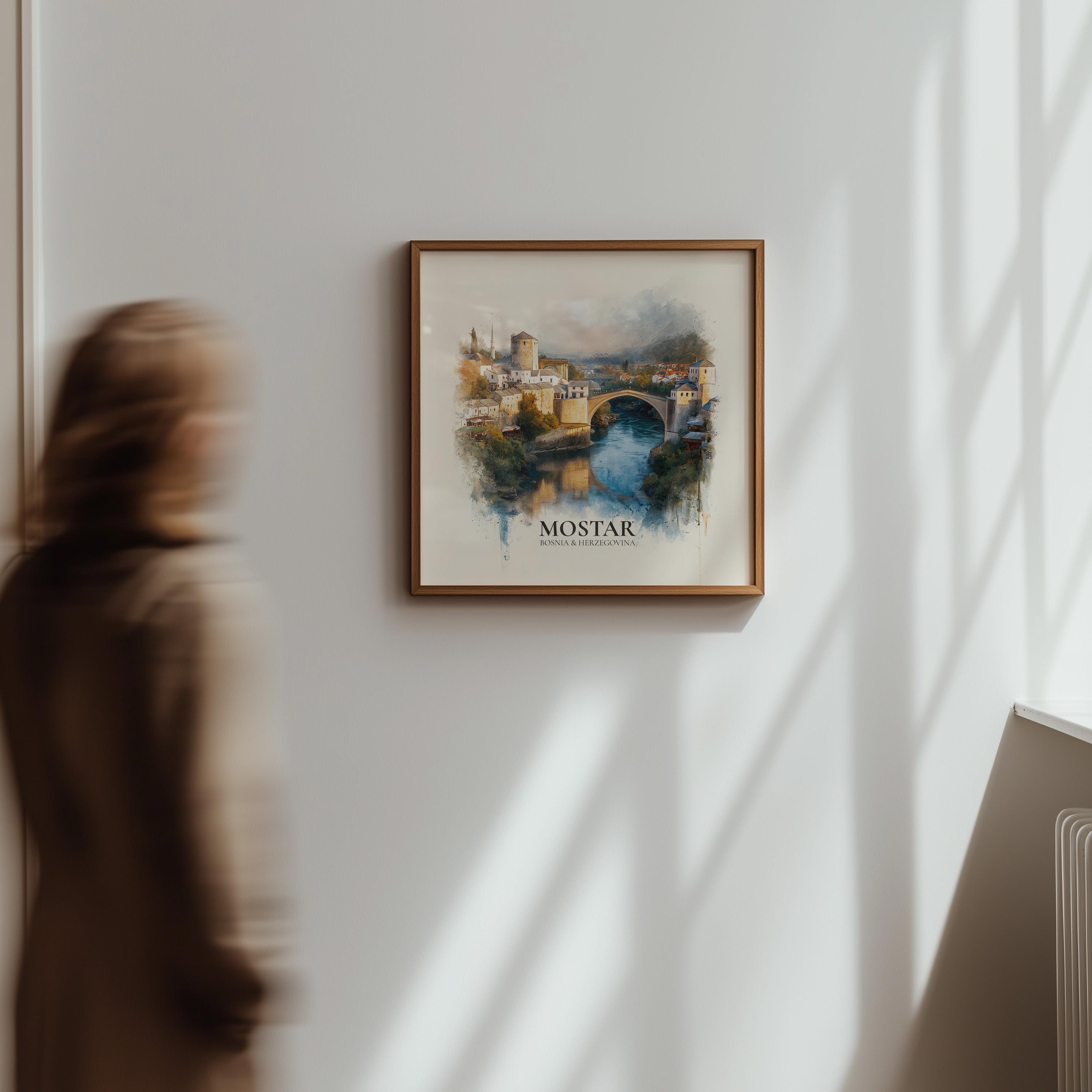 Mostar Bosnia and Herzegovina Watercolor Wall Art Print, Custom Travel Poster, World Locations Keepsake Gift