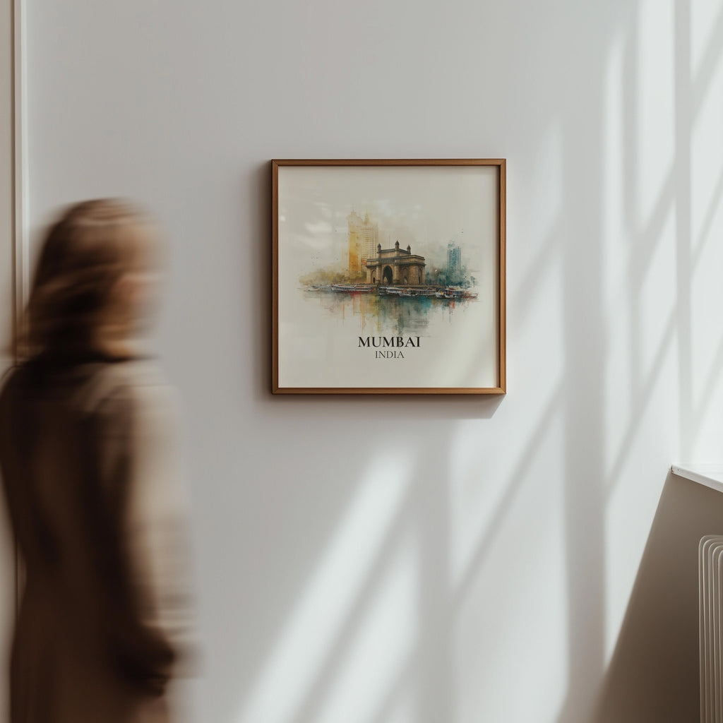 Mumbai India Watercolor Wall Art Print, Custom Travel Poster, World Locations Keepsake Gift