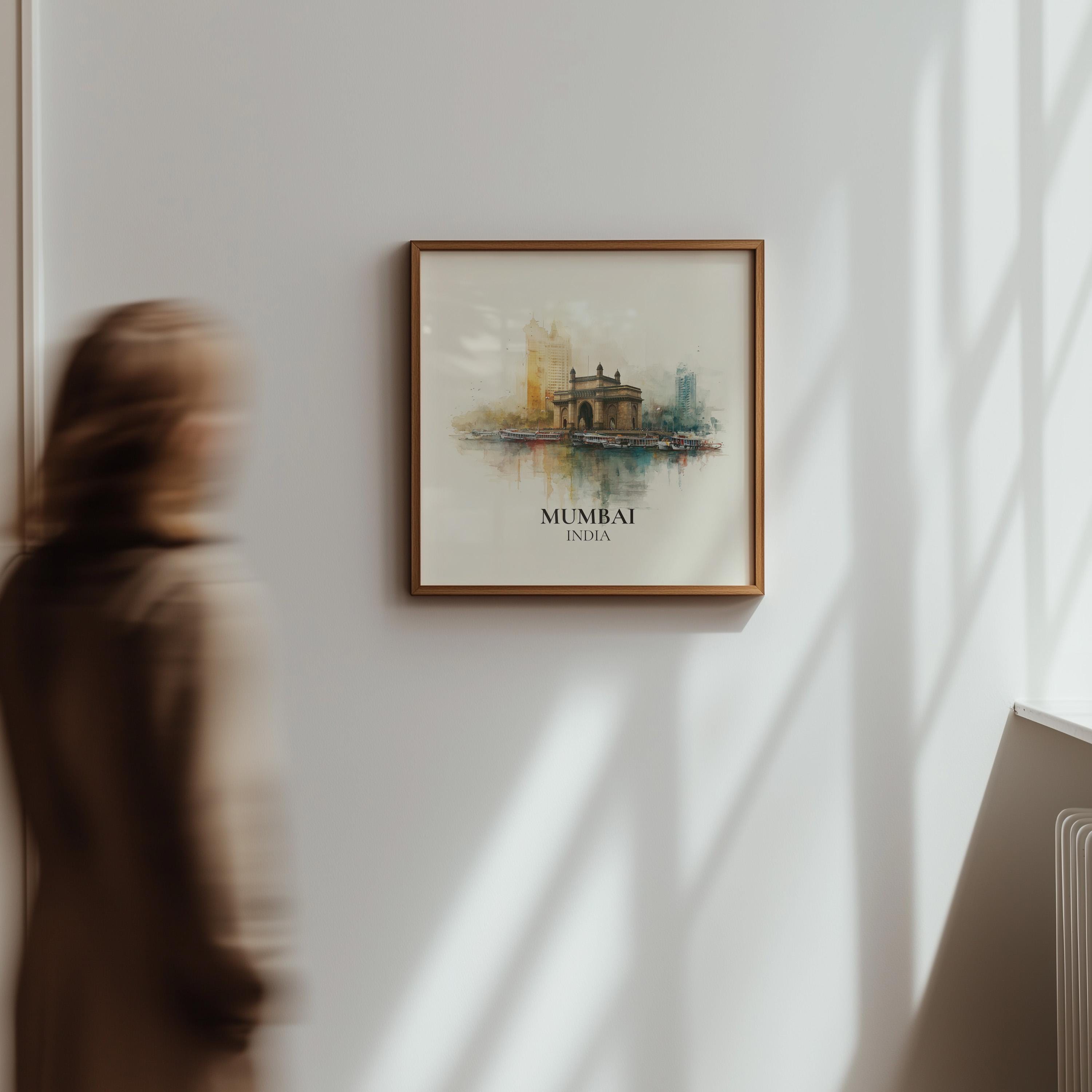 Mumbai India Watercolor Wall Art Print, Custom Travel Poster, World Locations Keepsake Gift