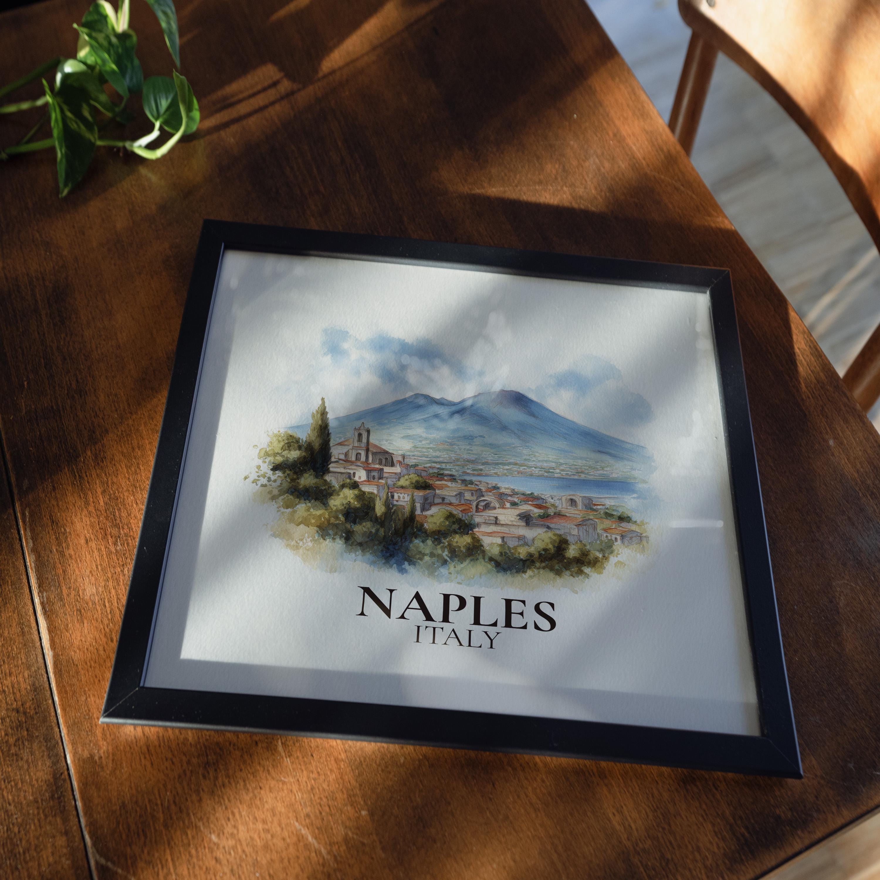 Naples Italy Watercolor Wall Art Print, Custom Travel Poster, World Locations Keepsake Gift