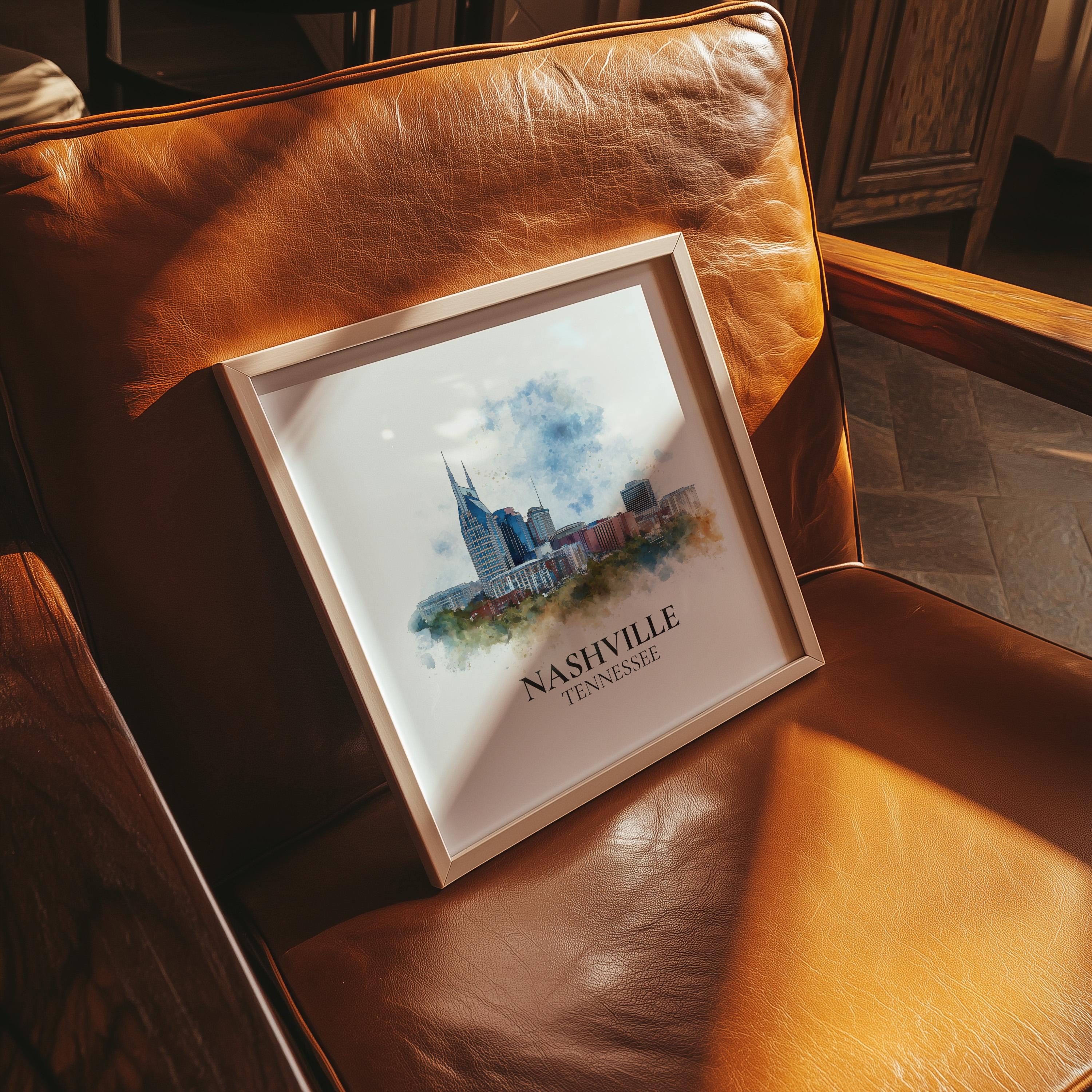 Nashville Tennessee Watercolor Wall Art Print, Custom Travel Poster, World Locations Keepsake Gift