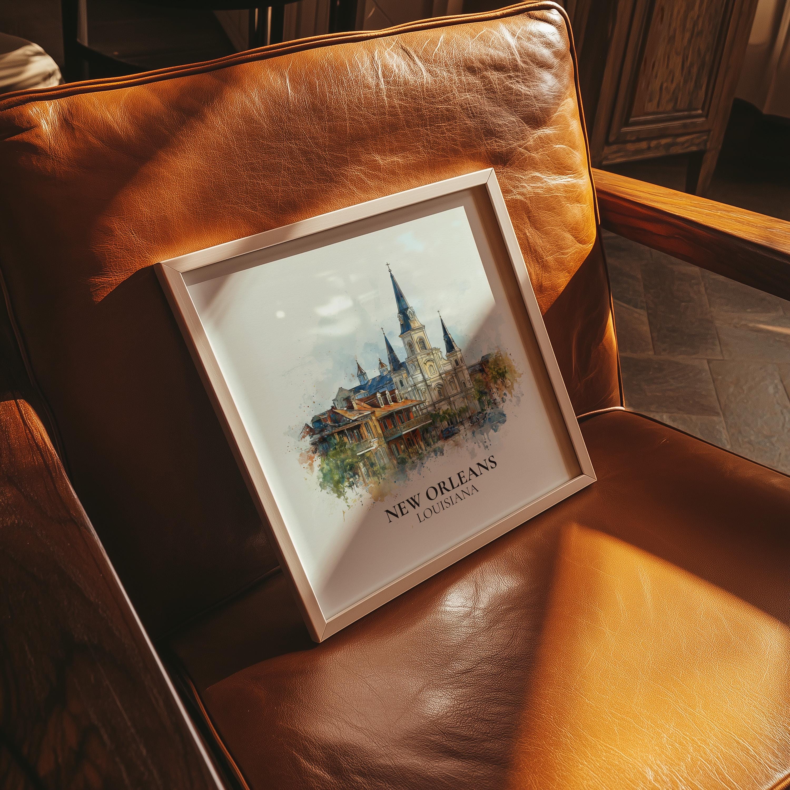 New Orleans Louisiana Watercolor Wall Art Print, Custom Travel Poster, World Locations Keepsake Gift