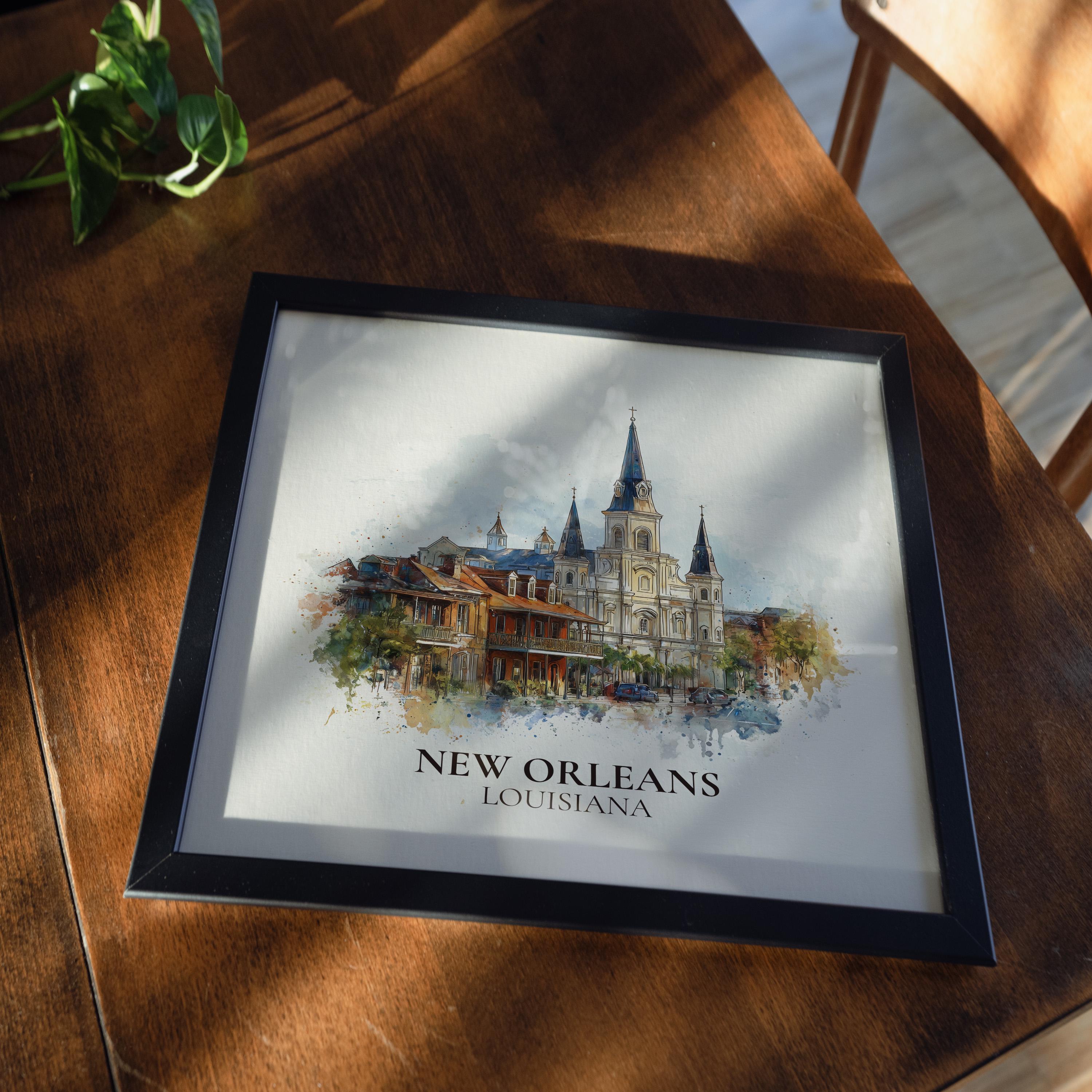 New Orleans Louisiana Watercolor Wall Art Print, Custom Travel Poster, World Locations Keepsake Gift