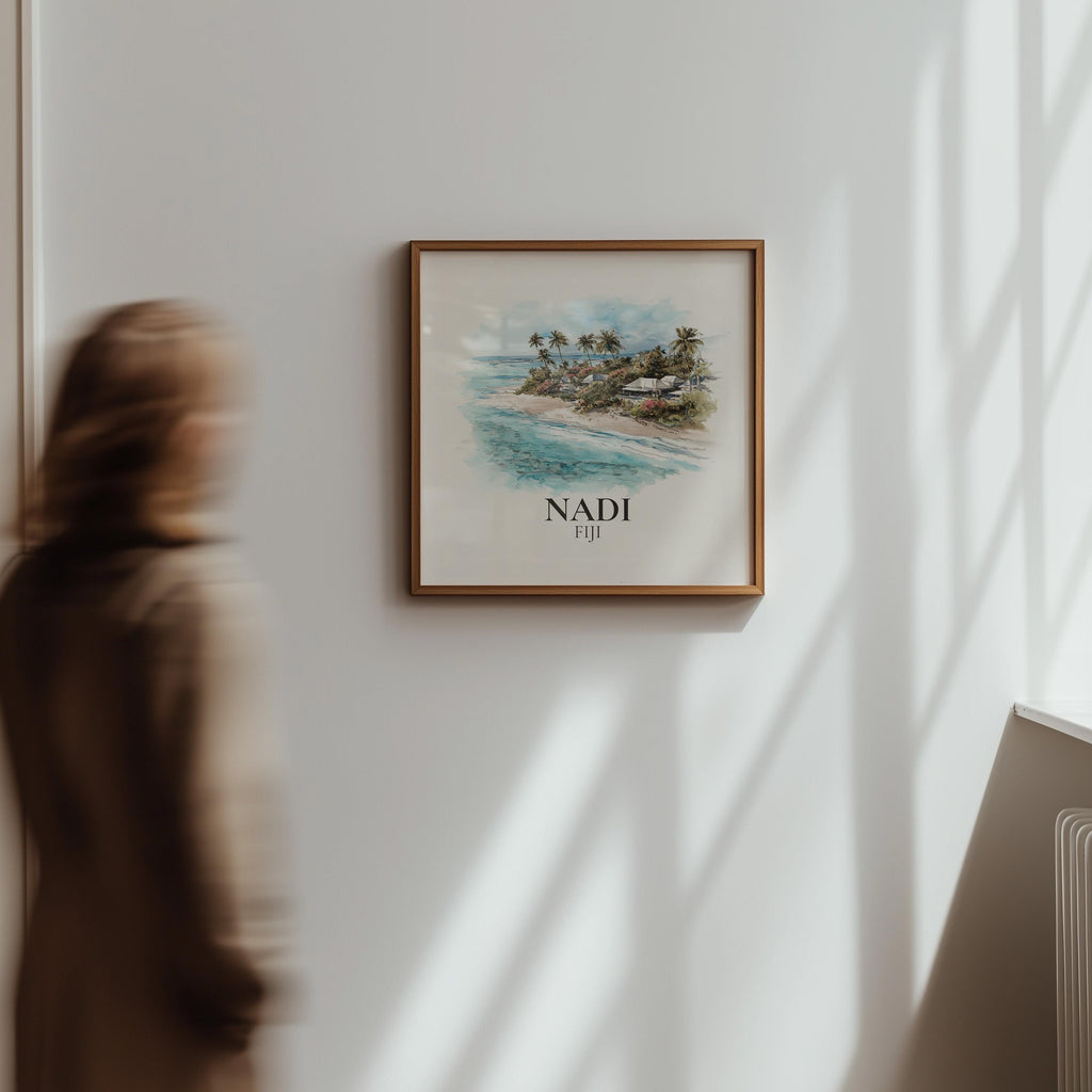 Nadi Fiji Watercolor Wall Art Print, Custom Travel Poster, World Locations Keepsake Gift