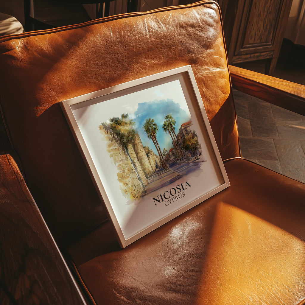 Nicosia Cyprus Watercolor Wall Art Print, Custom Travel Poster, World Locations Keepsake Gift