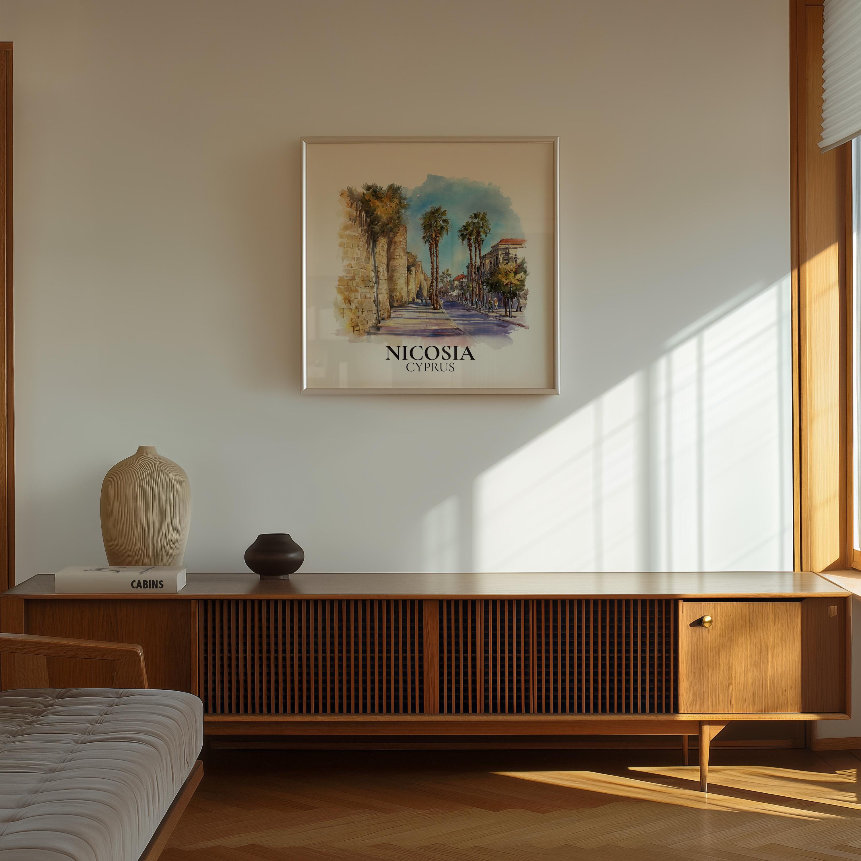 Nicosia Cyprus Watercolor Wall Art Print, Custom Travel Poster, World Locations Keepsake Gift