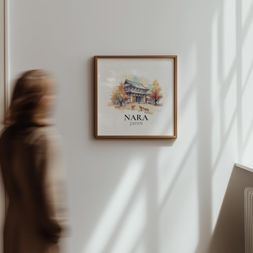 Nara Japan Watercolor Wall Art Print, Custom Travel Poster, World Locations Keepsake Gift