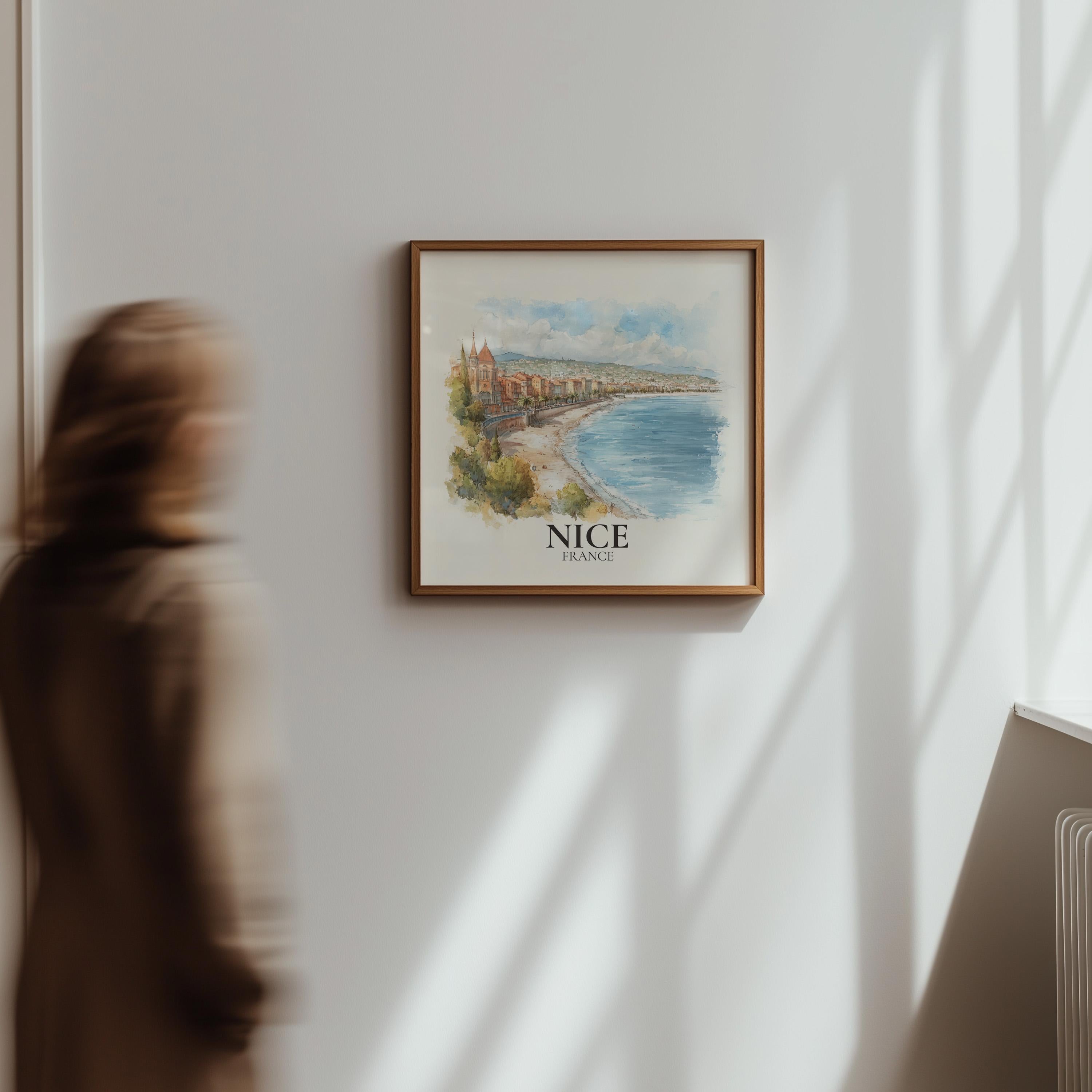 Nice France Watercolor Wall Art Print, Custom Travel Poster, World Locations Keepsake Gift