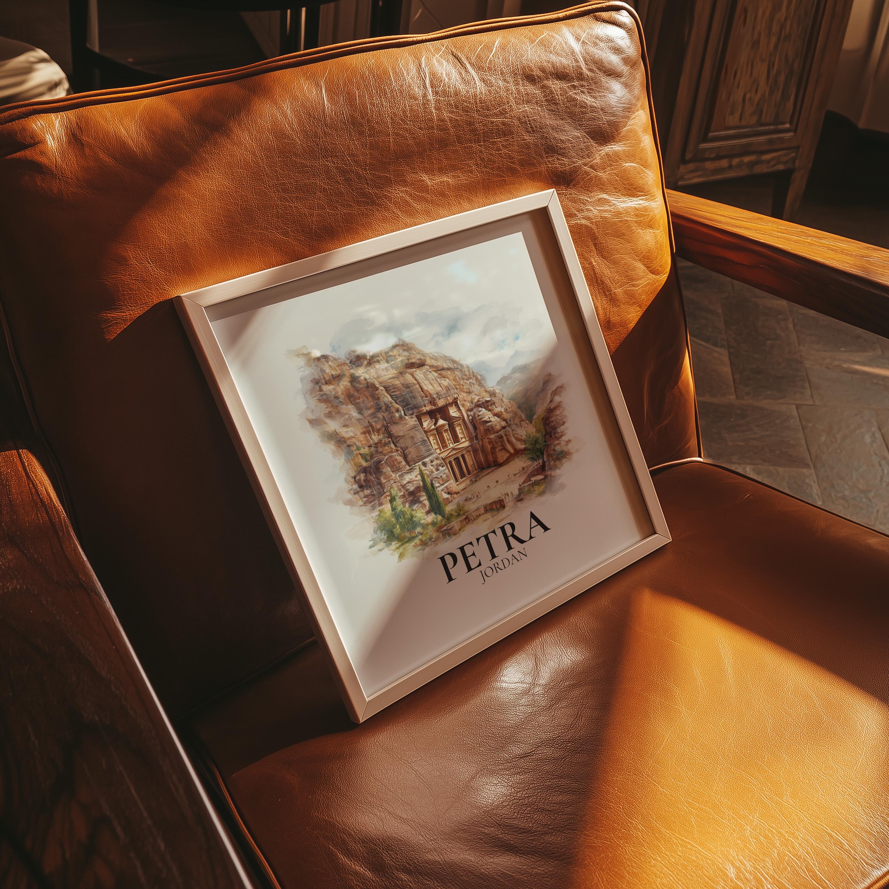 Petra Jordan Watercolor Wall Art Print, Custom Travel Poster, World Locations Keepsake Gift