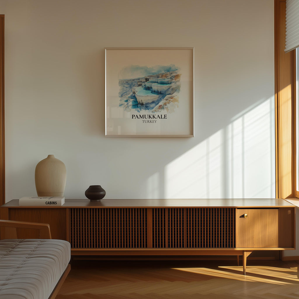 Pamukkale Turkey Watercolor Wall Art Print, Custom Travel Poster, World Locations Keepsake Gift