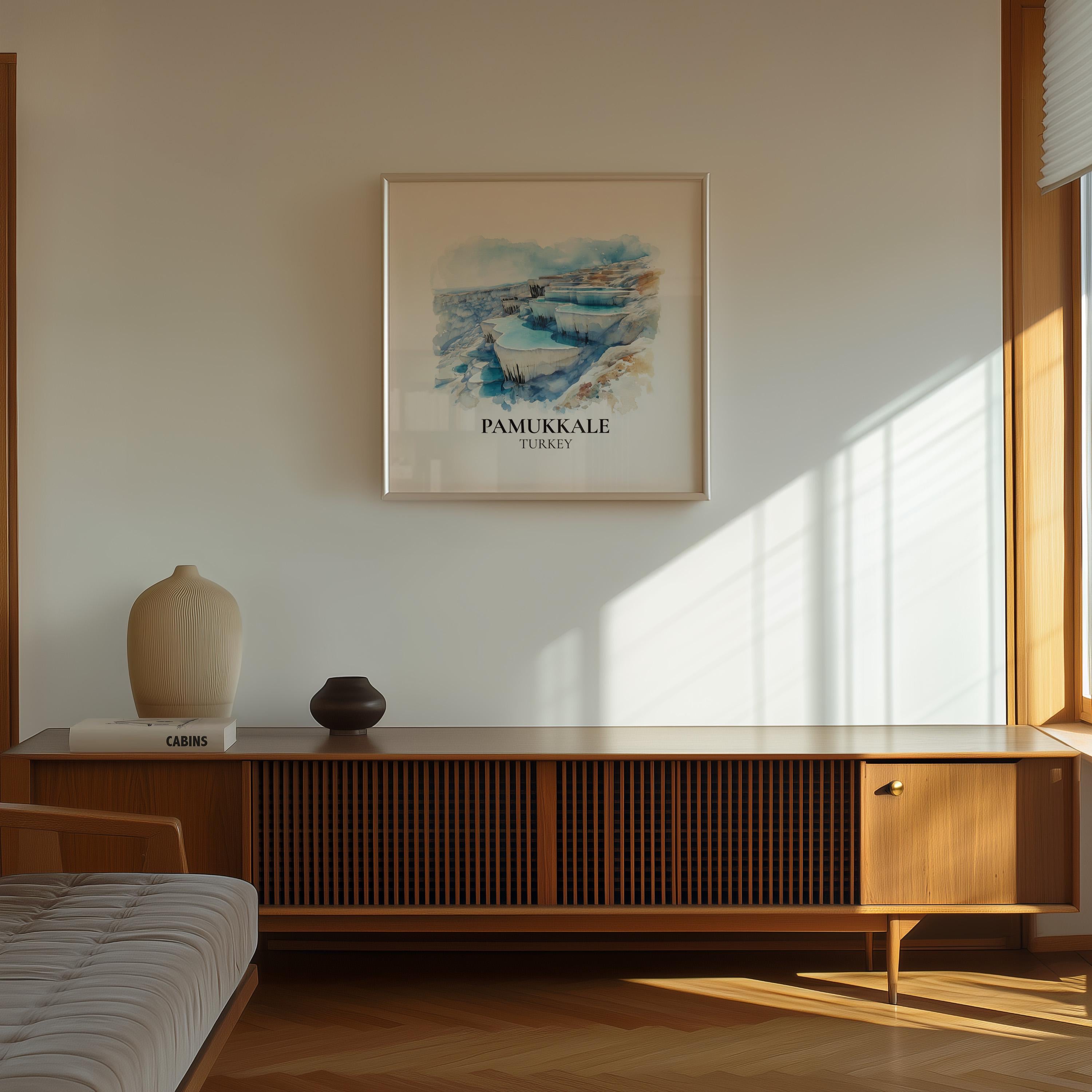 Pamukkale Turkey Watercolor Wall Art Print, Custom Travel Poster, World Locations Keepsake Gift