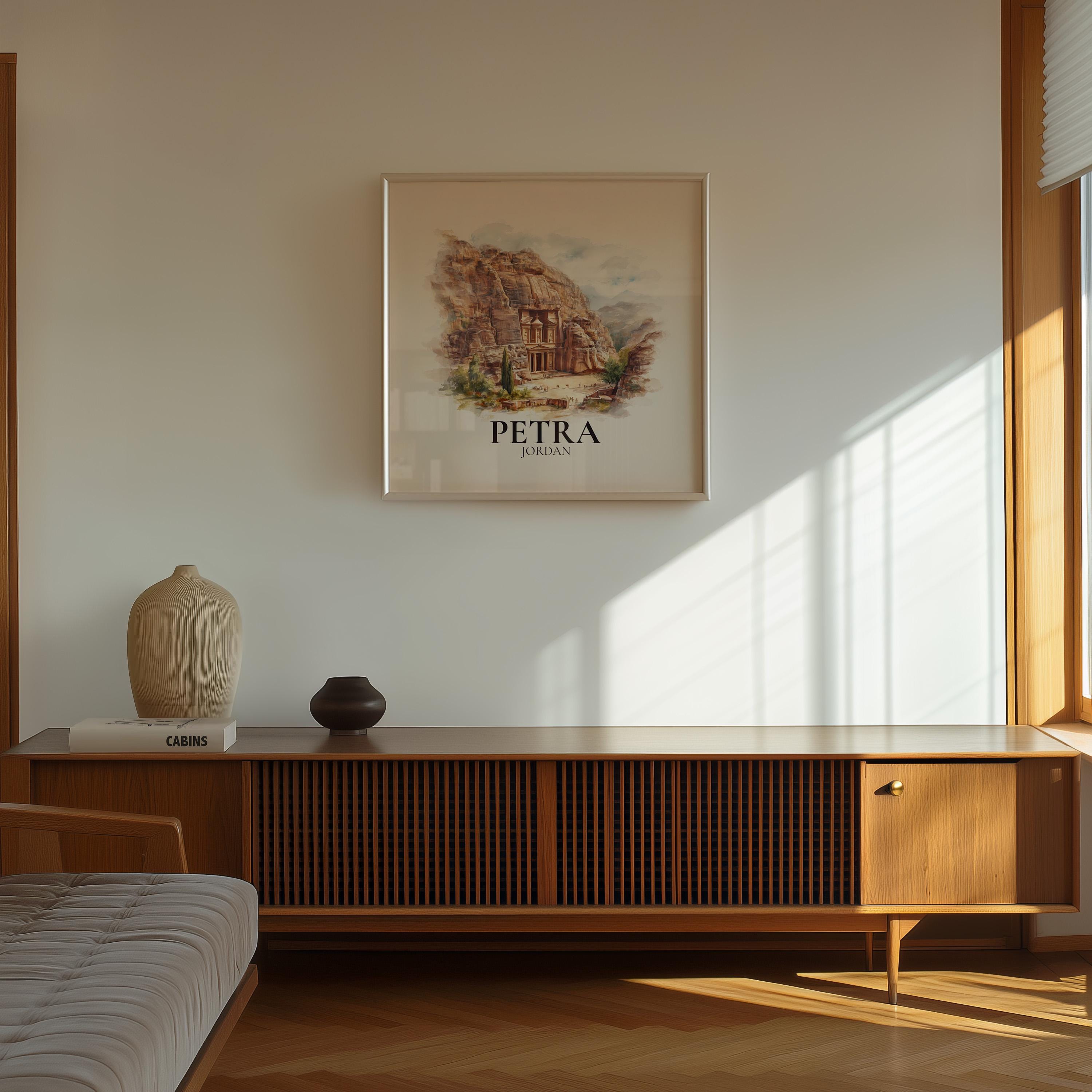 Petra Jordan Watercolor Wall Art Print, Custom Travel Poster, World Locations Keepsake Gift