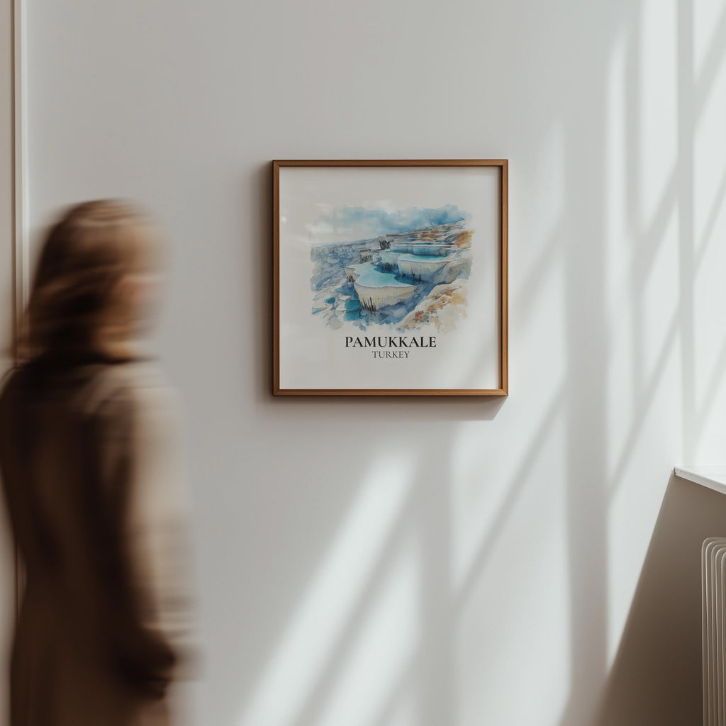 Pamukkale Turkey Watercolor Wall Art Print, Custom Travel Poster, World Locations Keepsake Gift