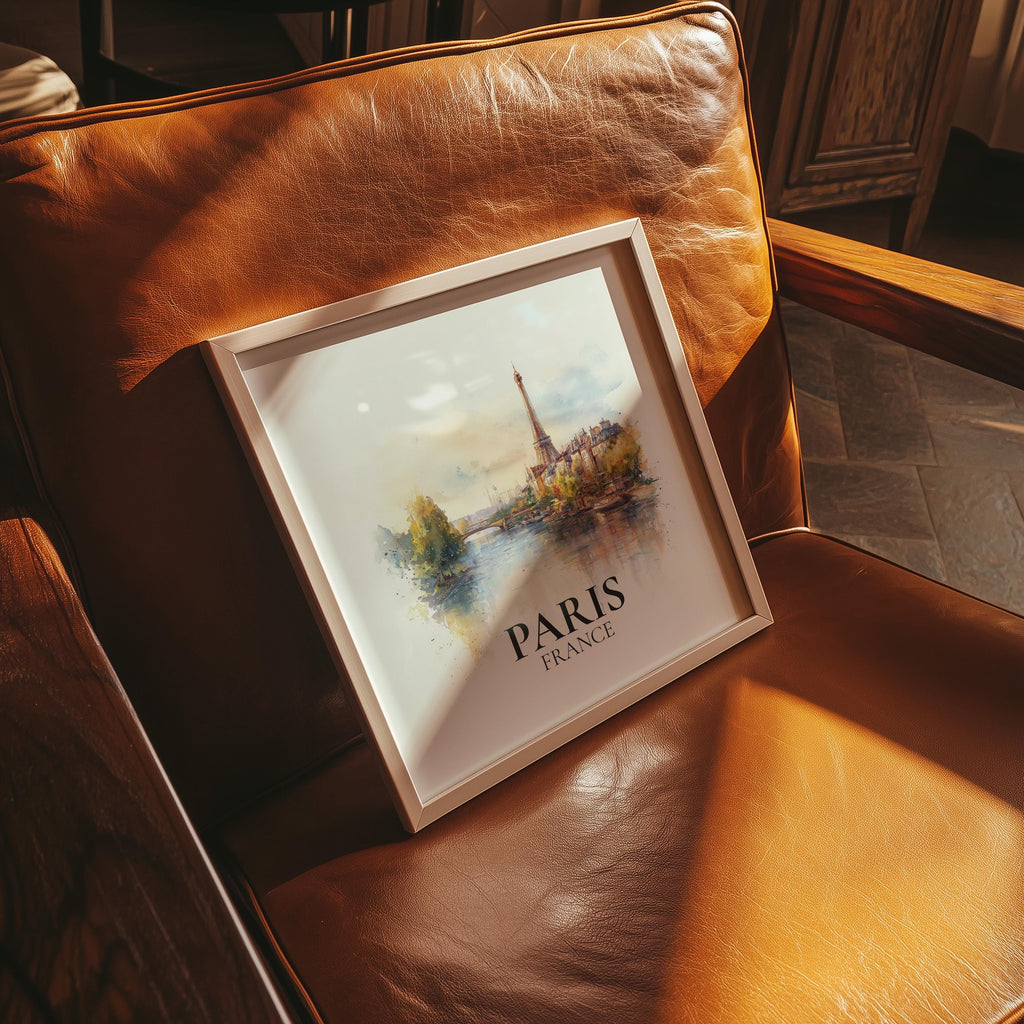 Paris France Watercolor Wall Art Print, Custom Travel Poster, World Locations Keepsake Gift
