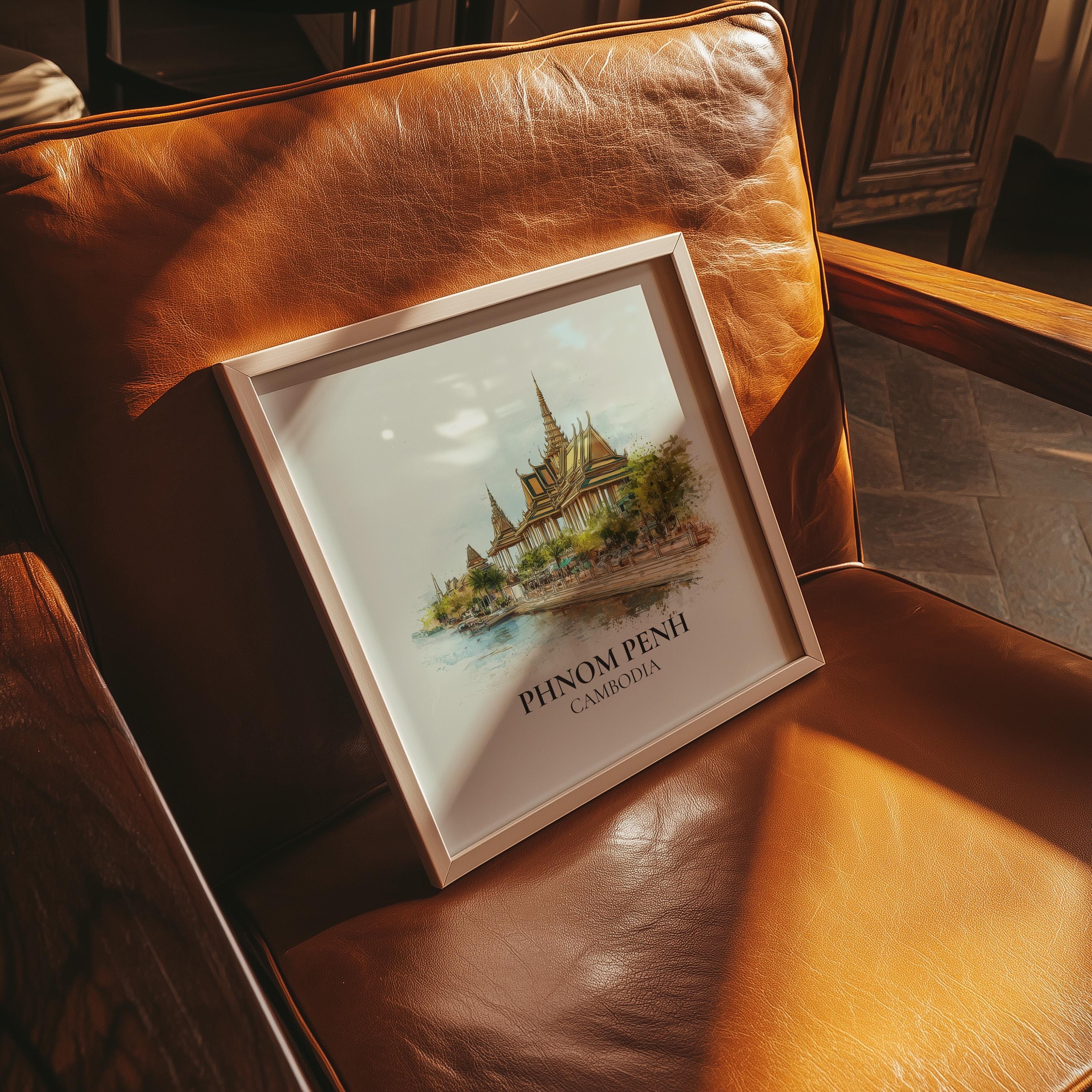 Phnom Penh Cambodia Watercolor Wall Art Print, Custom Travel Poster, World Locations Keepsake Gift