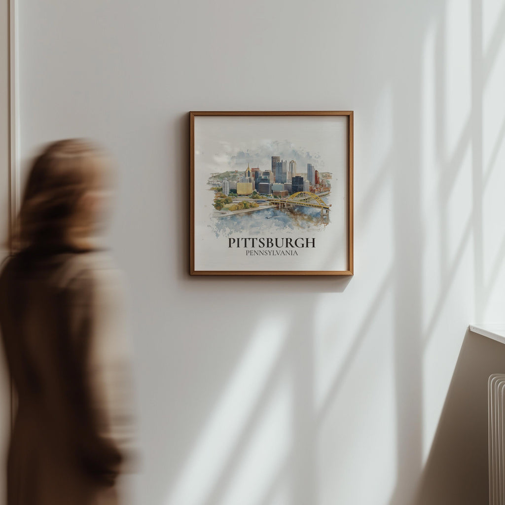 Pittsburgh Pennsylvania Watercolor Wall Art Print, Custom Travel Poster, World Locations Keepsake Gift